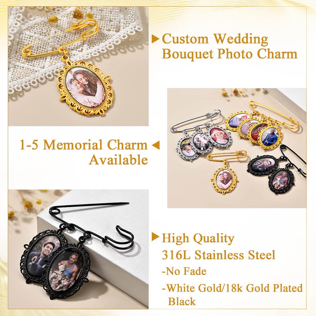 Custom4U Wedding Boutonniere Photo Charm Bouquet Pin Lapel Oval Memorial Charms Funeral Boutonniere Mother of The Bride Groom Men Women