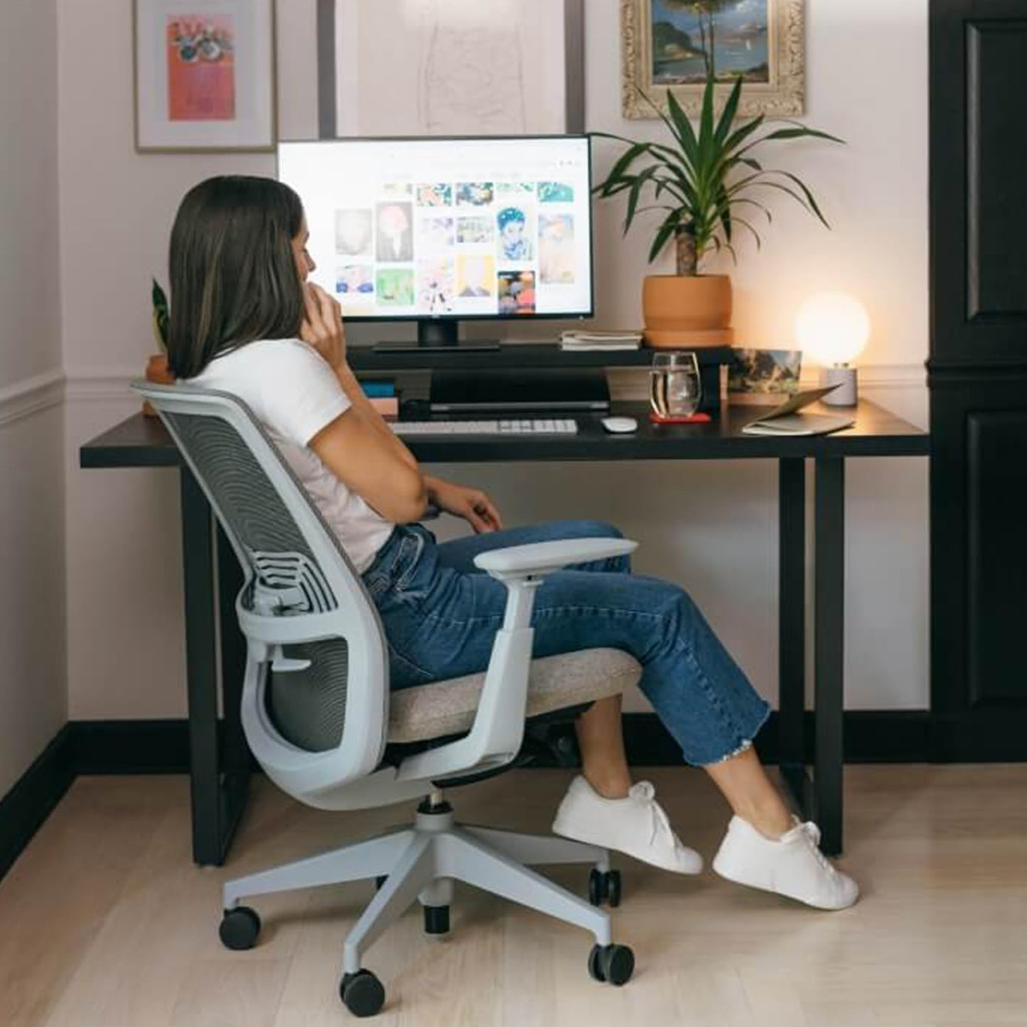 Haworth Soji Office Chair with Ergonomic Adjustments, Adjustable Desk Computer Chair with Flexible Mesh Back, Without Lumbar Support, Home Office Furniture, Charcoal