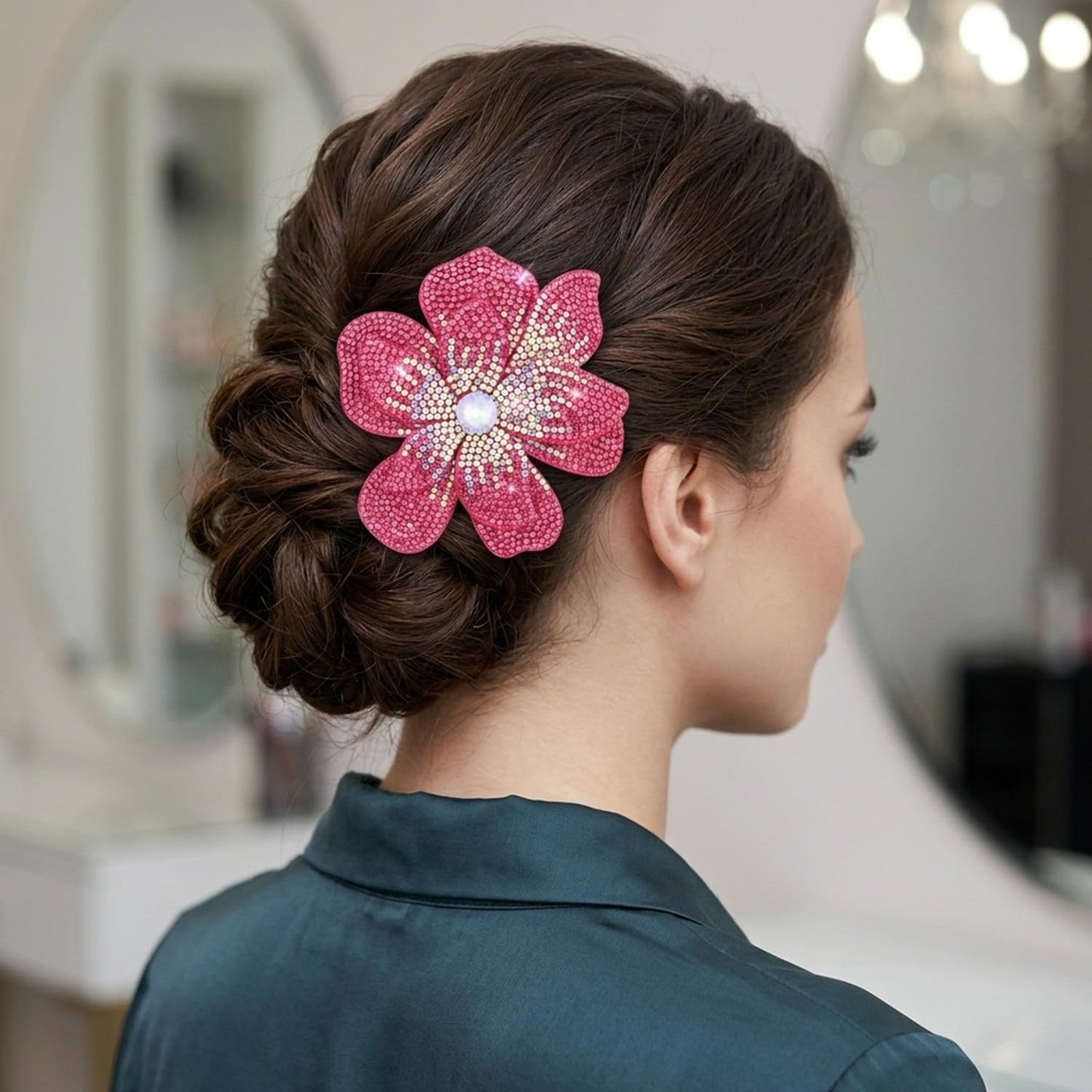 Merdia 3.74 Inches Rhinestone Camellia Flower Brooch Pins & Hair Clips for Women Elegant Created Crystal Lapel Pin Brooches Wedding Party Rose