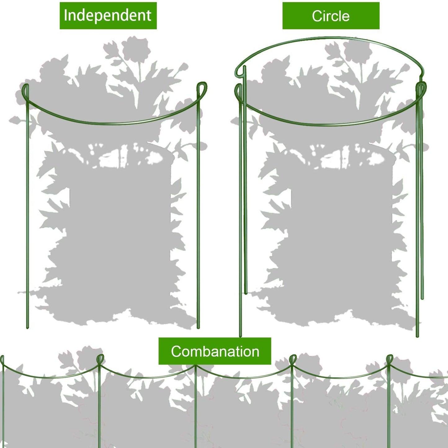 HiGift 8 Pack Plant Support Stakes, Half Round Metal Garden Plant Stake Indoor Peony Cages and Supports, Green Plant Support Ring Border for Tomato,Hydrangea,Flower Outdoor (10" Wide x 15.8" High)