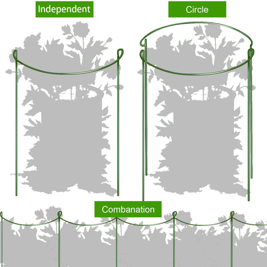 HiGift 8 Pack Plant Support Stakes, Half Round Metal Garden Plant Stake Indoor Peony Cages and Supports, Green Plant Support Ring Border for Tomato,Hydrangea,Flower Outdoor (10" Wide x 15.8" High)