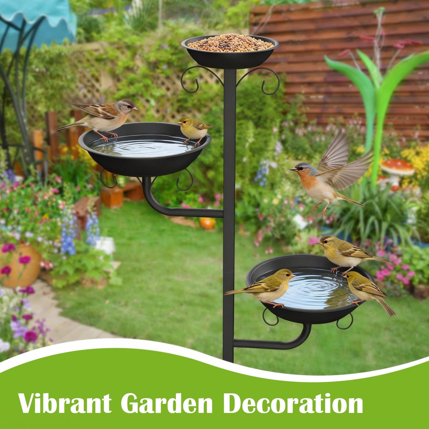 Pawaboo Bird Bath for Outside, 47in Metal Freestanding Birdbaths & Birdfeeder, Bird Feeder Bowl and 2 Birds Bath Bowls, 5-Pronged Base Birds Baths Feeder Stand for Outdoors Garden Yard Lawn Decor