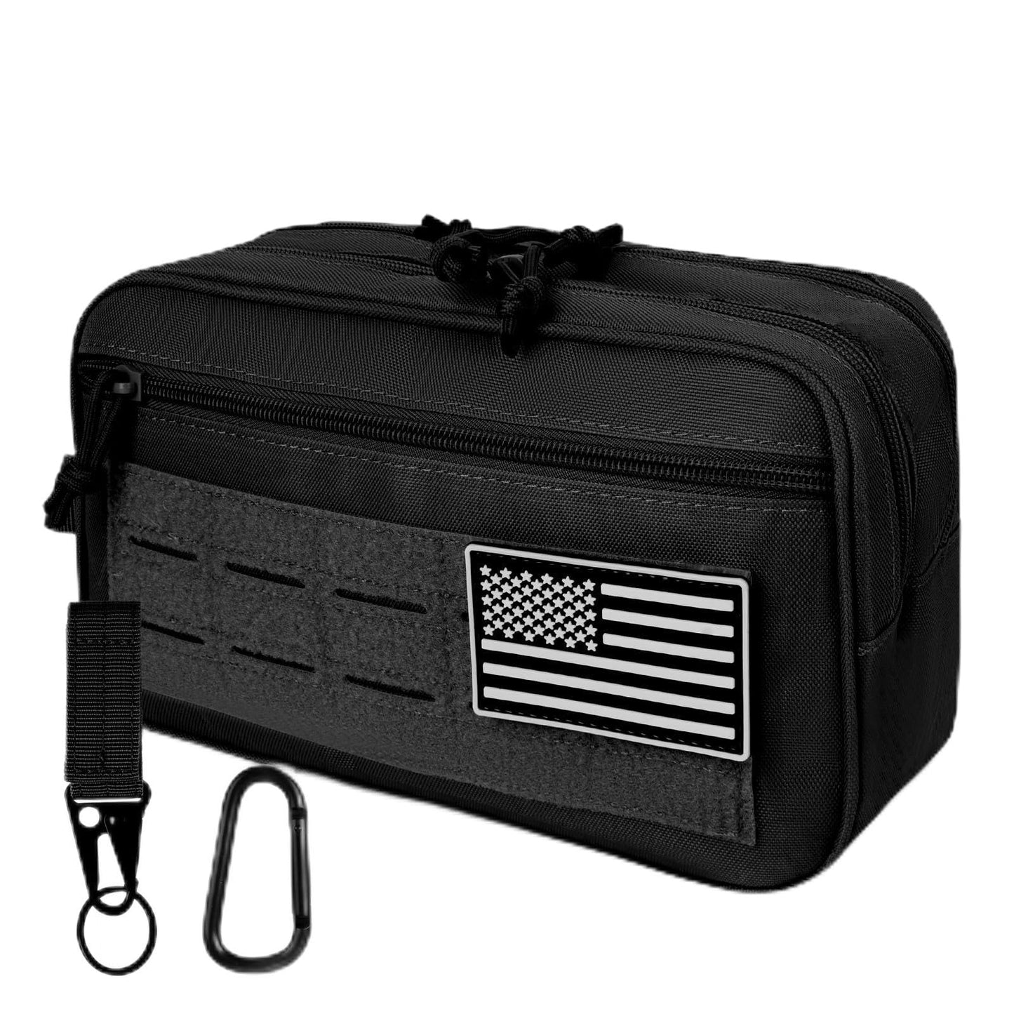 KOZEVARNY Tactical Toiletry Bag For Men,Molle Utility Pouches with US Flag Patch and Keychain,EDC Tool Pouch Bag, Mens Shaving Kit Travel shower Bags (Black)