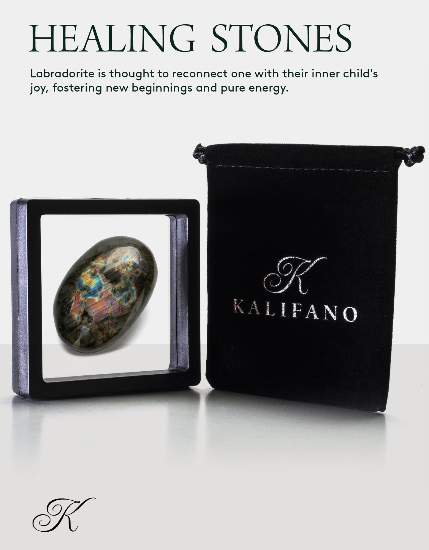 KALIFANO Palm Stone with Healing & Calming Effects - AAA+ Grade High Energy Worry Stone with Information Card - Reiki Crystal Used for Courage (Family Owned and Operated) (Labradorite)
