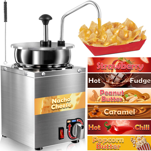 Nacho Cheese Dispenser with Stainless Steel Pump, 4.3 QT Sauce Warmer, 86-194℉ 6 Temperature Levels Adjustable Heater, Commercial Hot Fudge Chocolate, Hot Chili, Caramel, Peanut Butter Electric Warmer