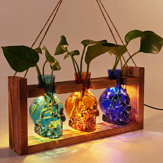 Skull Plant Propagation Station with LED Lights - Halloween Decor Skull Planter, Hydroponics Pot for Office, Unique Gifts for Women & Plant Lovers(3*Mixed Color)