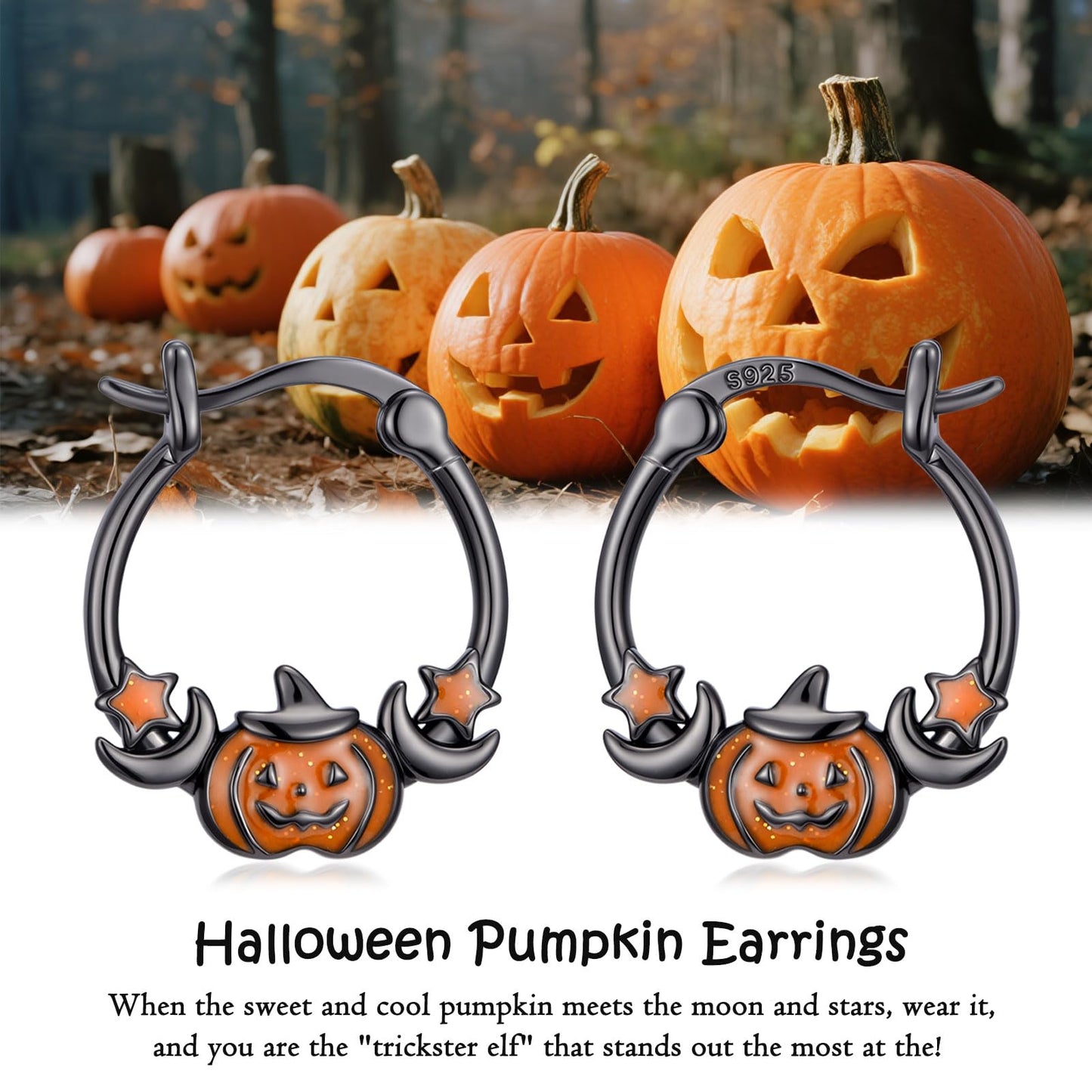 Halloween Earrings 925 Sterling Silver Black Pumpkin Earrings Gothic Hoop Earrings Jewelry Gifts for Women Daughter