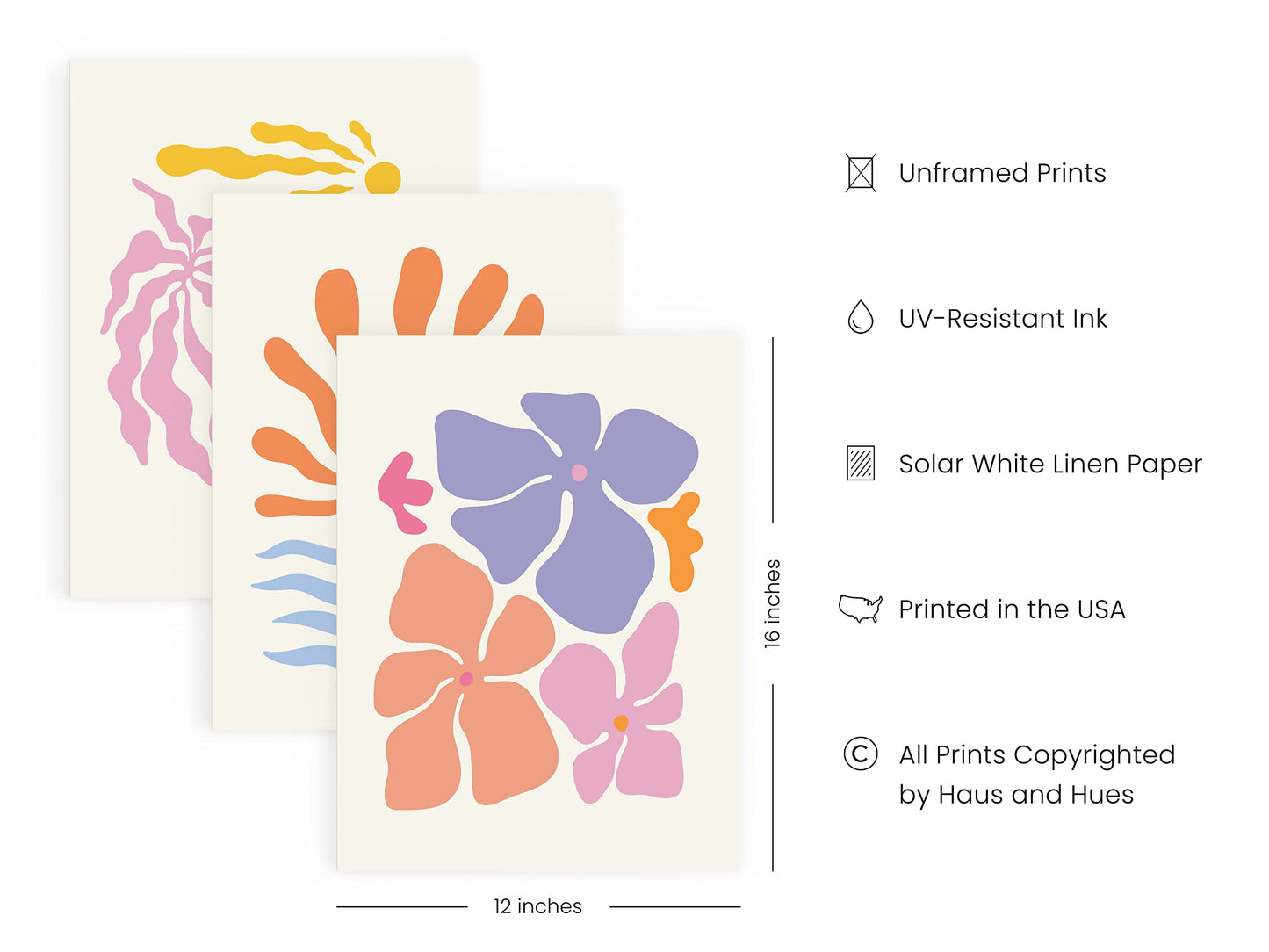 HAUS AND HUES Danish Pastel Preppy Prints - Set of 3 Flower Posters for Room Aesthetic, Pink Pictures for Wall Decor, Preppy Posters for Bedroom, Minimalist Abstract Wall Art (12x16, Unframed)
