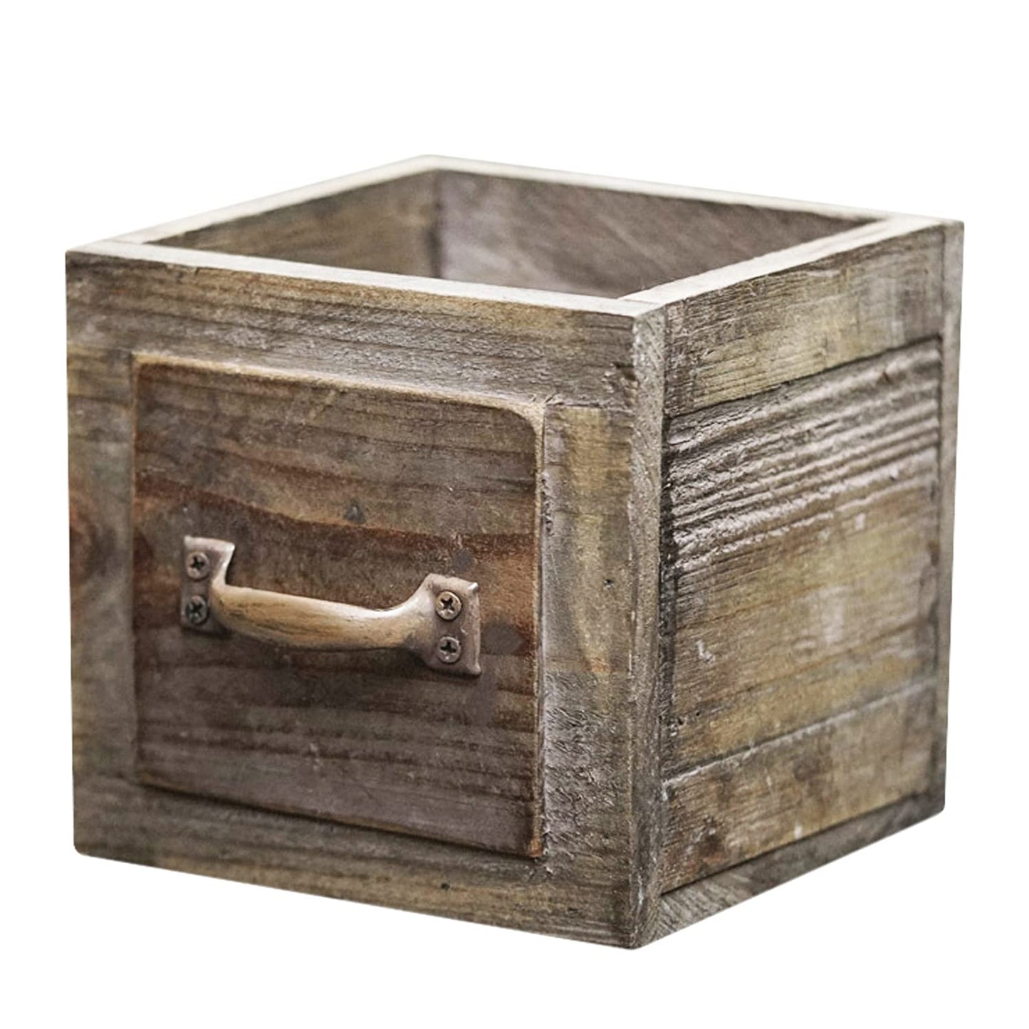 Country Style Wood Planter Box [1-Drawer] Rustic Wooden Flower Box - 5.5"x5.5" Square Planter - Small Wood Crates Unfinished Succulent Planters - Decorative Wooden Boxes for Flower Arrangements