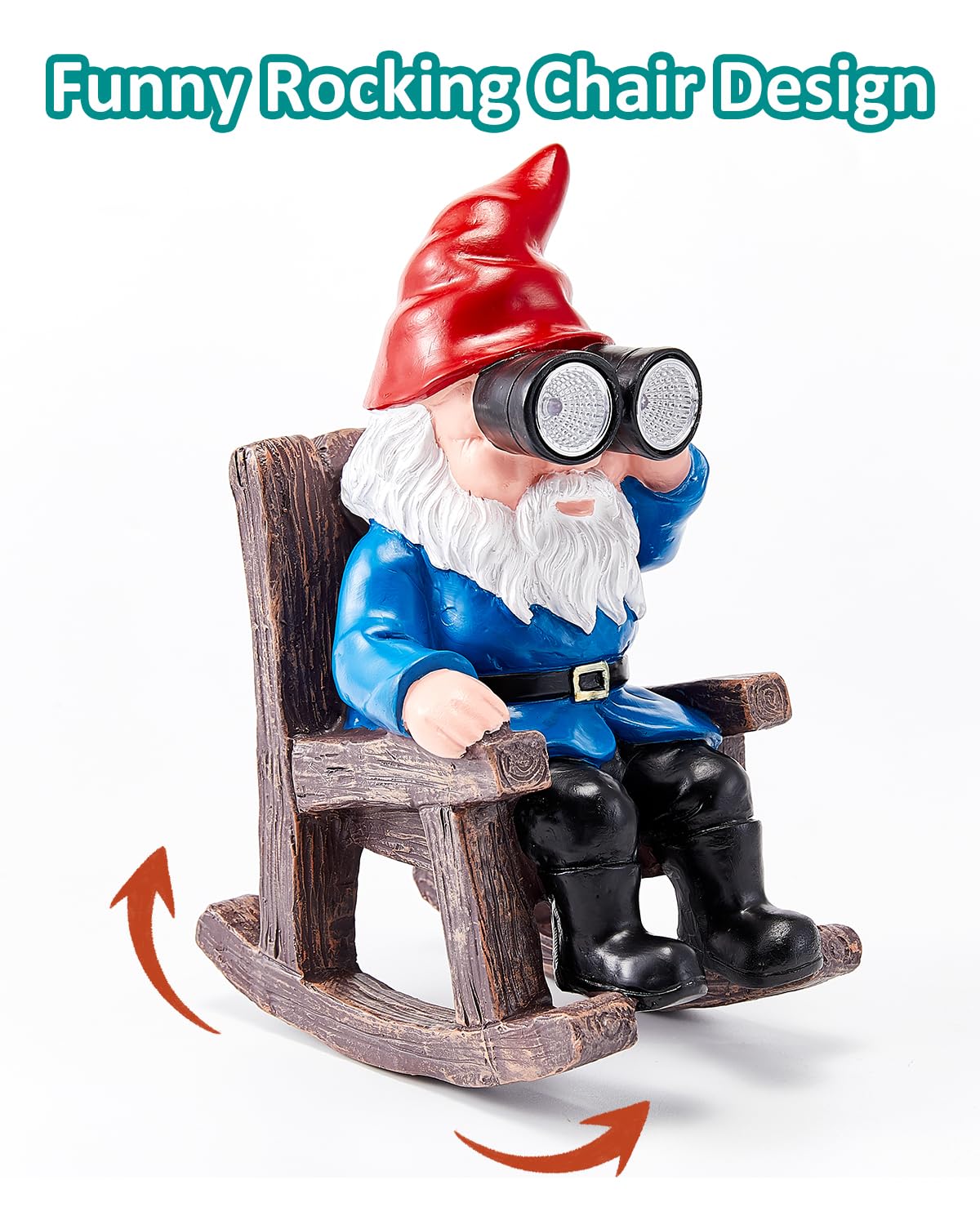 GaloTrek Solar Garden Gnome Statues Resin Gnome Figurines Sitting on Rocking Chair Outdoor Telescope Gnome Gifts for Yard, Patio Decor Gift