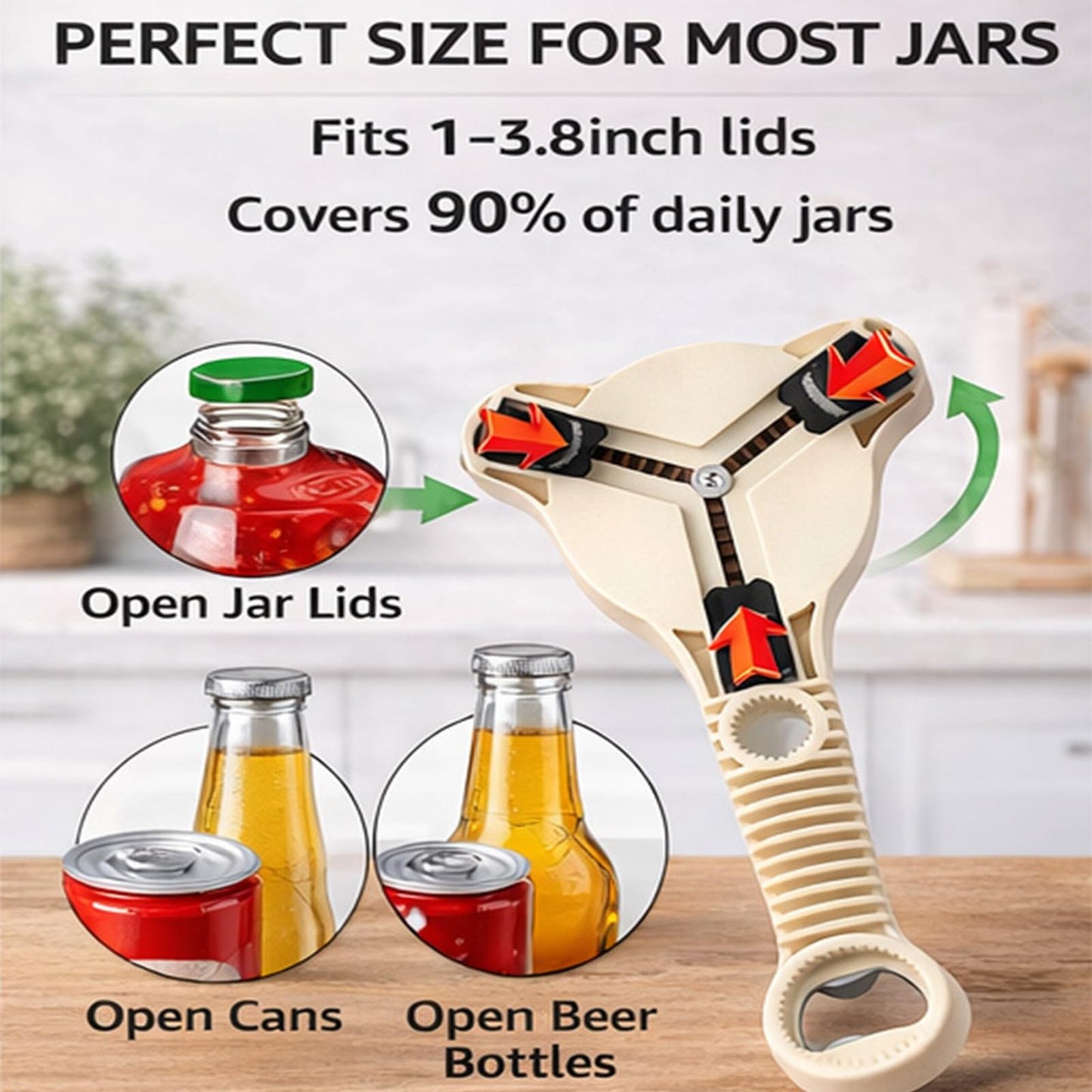 4-in-1 Jar Opener, Ergonomic Stainless Steel Jar Opener (Gray/Purple/Black), Adjustable Jar Opener Fits 1-3.5 Inch Lids, Jar Openers Top Rated For Seniors & Arthritic Hands(Black)