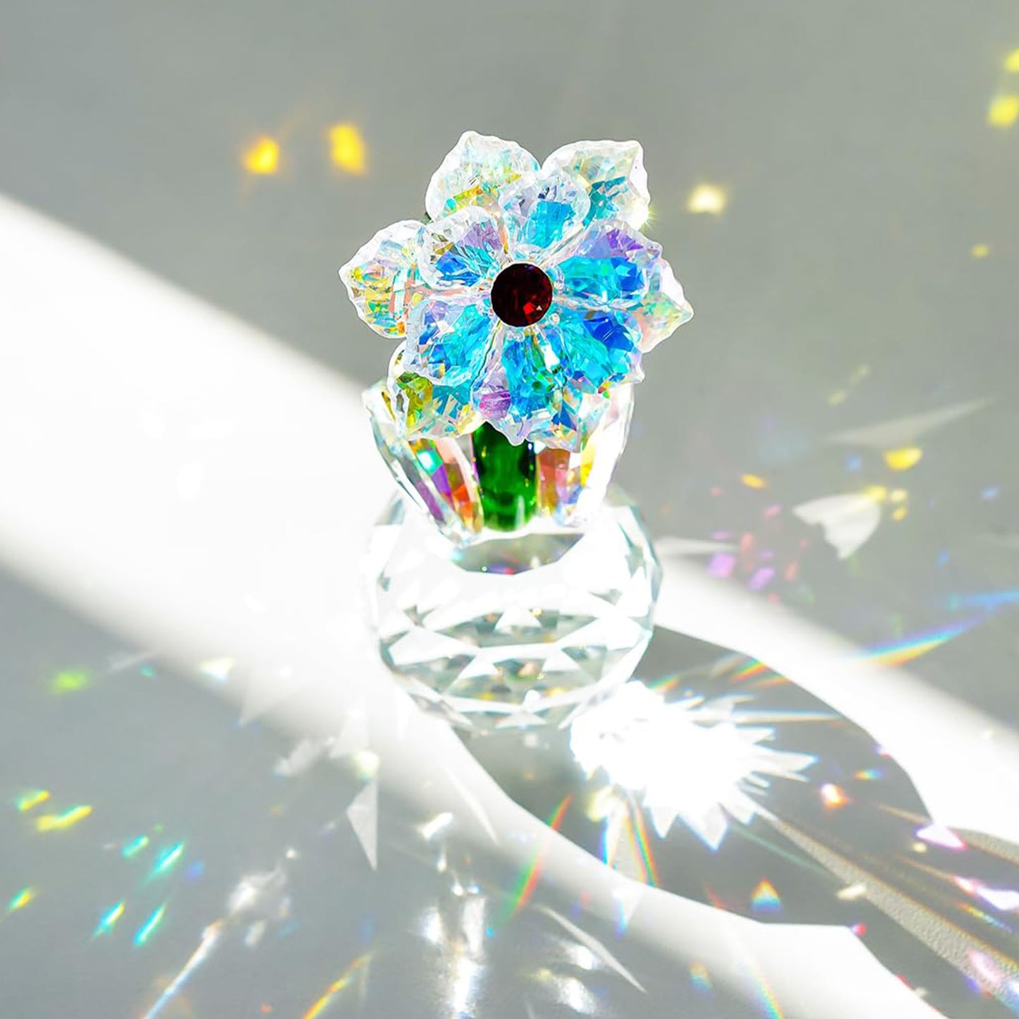 KRISININE Crystal Sunflower Figurine Handcrafted Glass Flowers Collectible Small Sunflower Paperweight Table Decoration for Home Decor(3.7 * 1.8inch)