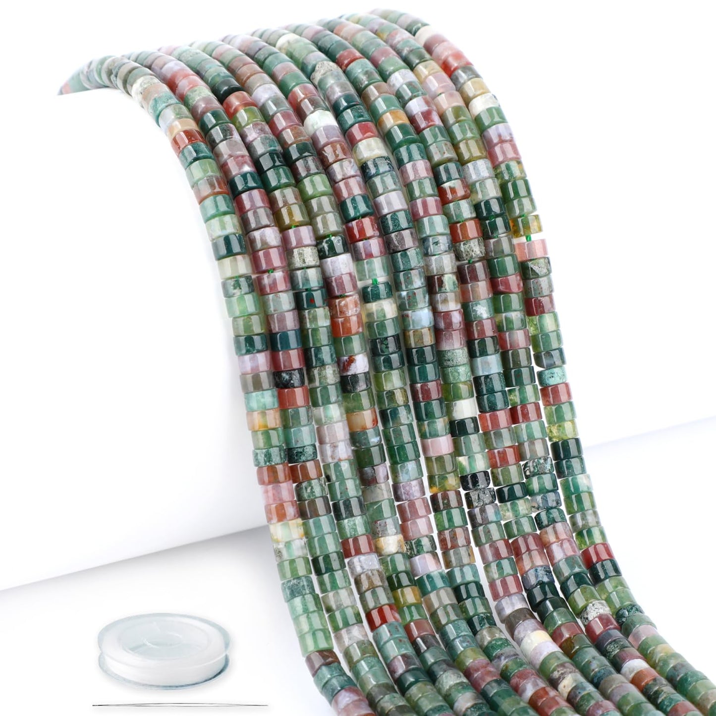 Natural Indian Agate Heishi Spacer Beads Loose Semi Precious Flat Round Gemstone Disc Shape Stone for Beading Jewelry Making 4x2mm 15.5"