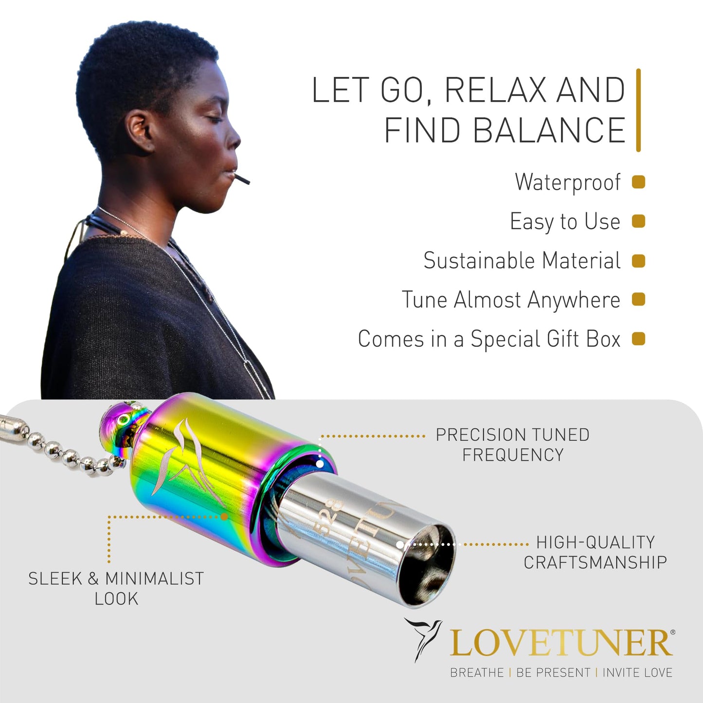 Lovetuner 528Hz Breathing Necklace for Stress Relief, Mindfulness & Meditation | Sound Healing Whistle for Anxiety, Focus, Calm & Relaxation | Emotional Wellness, Inner Peace & Balance Necklace | Ball Chain, Viola