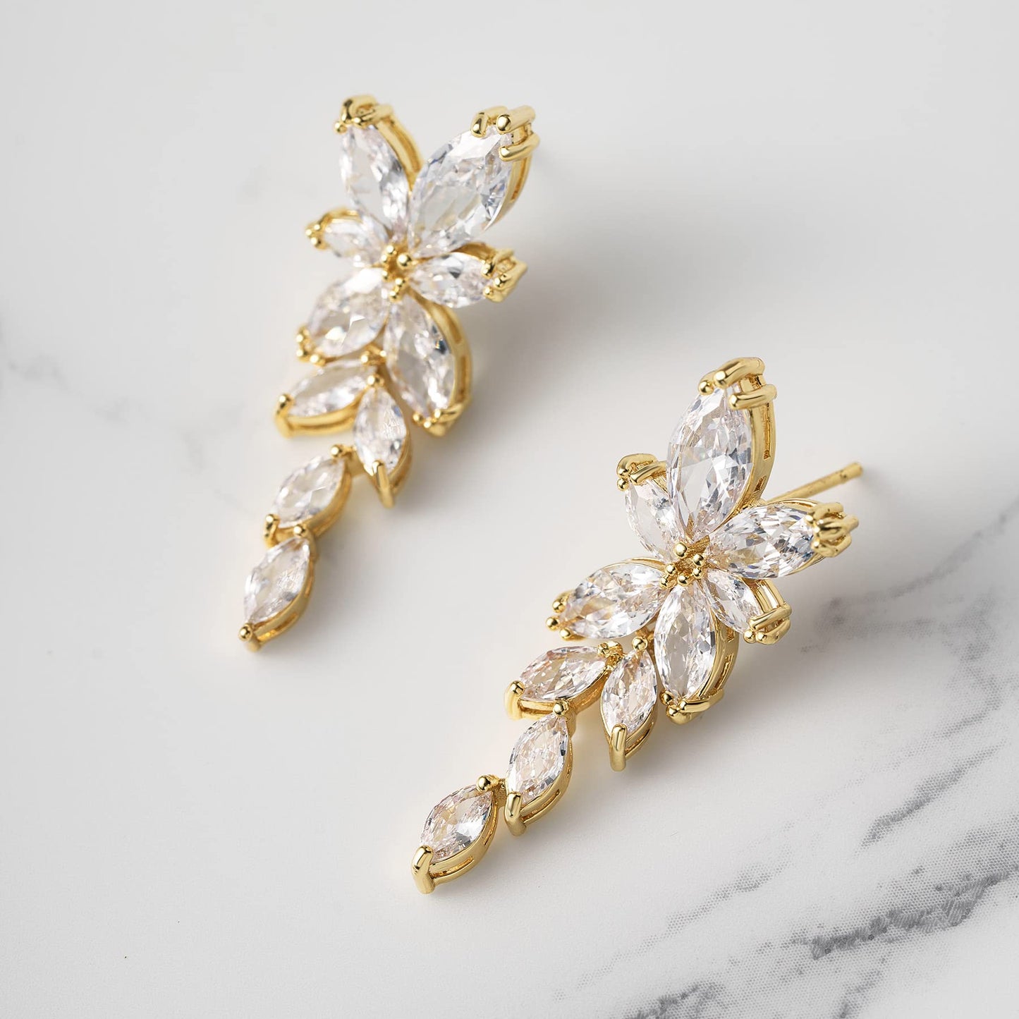 SWEETV Marquise Cubic Zirconia Bridal Earrings, Elegant Wedding Earrings for Brides Bridesmaids, Crystal Formal Drop Earrings for Women Jewelry Gifts (Gold)