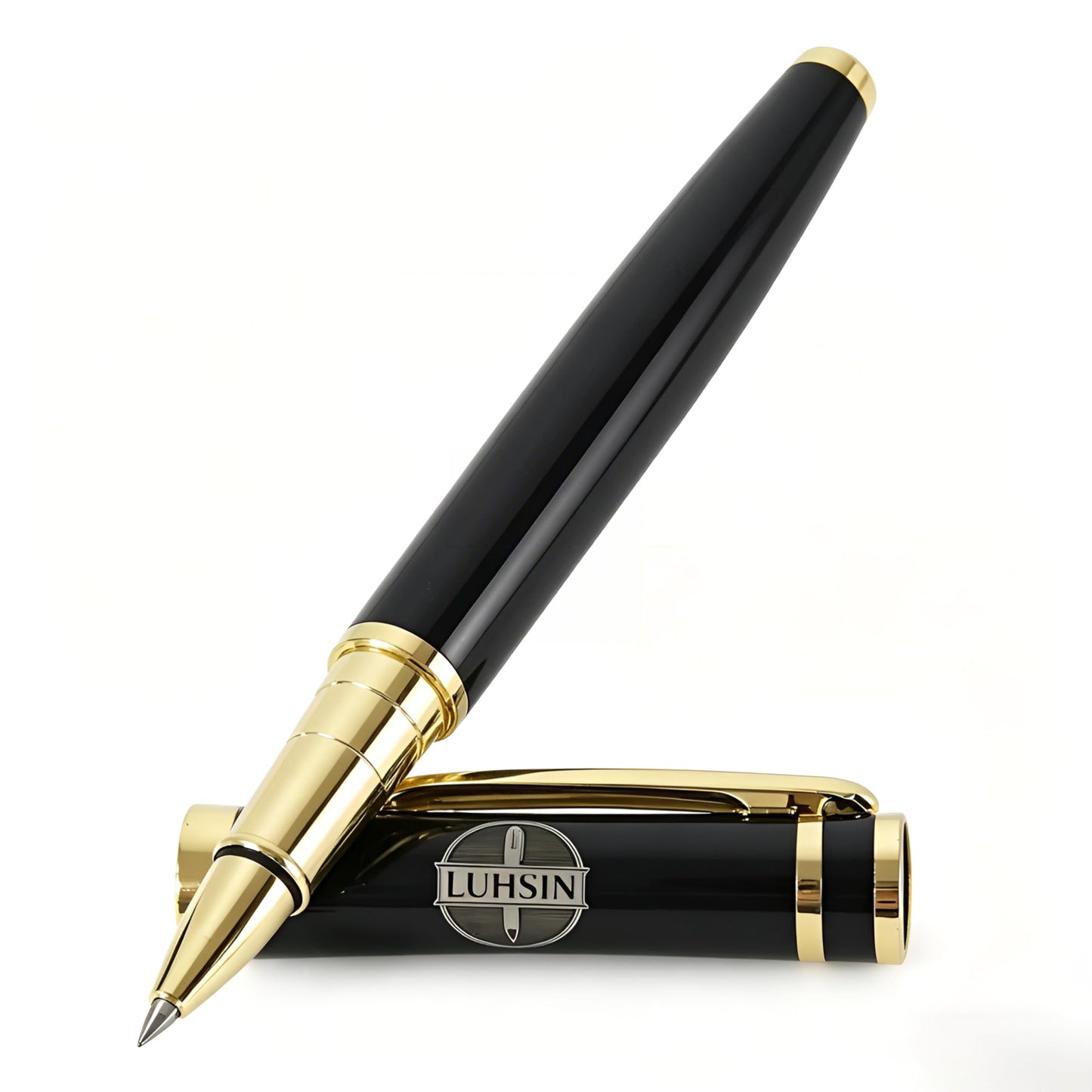 LUHSIN Premium Black Lacquer Rollerball Pen - Luxury Writing Instrument Gift Set for Men Women, Executive Business Pen with Smooth Writing, Professional Signature Pen for Office Corporate Gifts(Black)