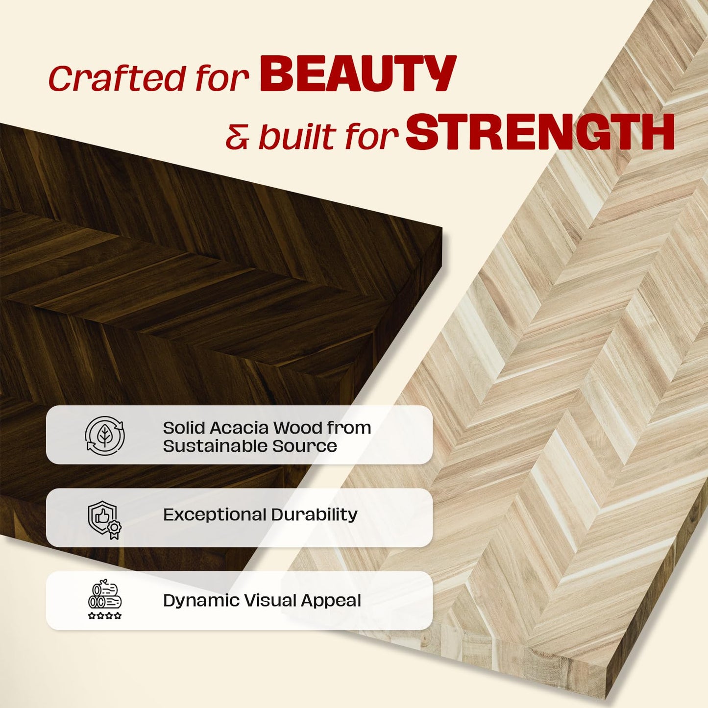Howizz Chevron Butcher Block Countertop 72 x 25 x 1.5 Inches, Unfinished Acacia Solid Wood Table Top for Desk Top, Workbench Top