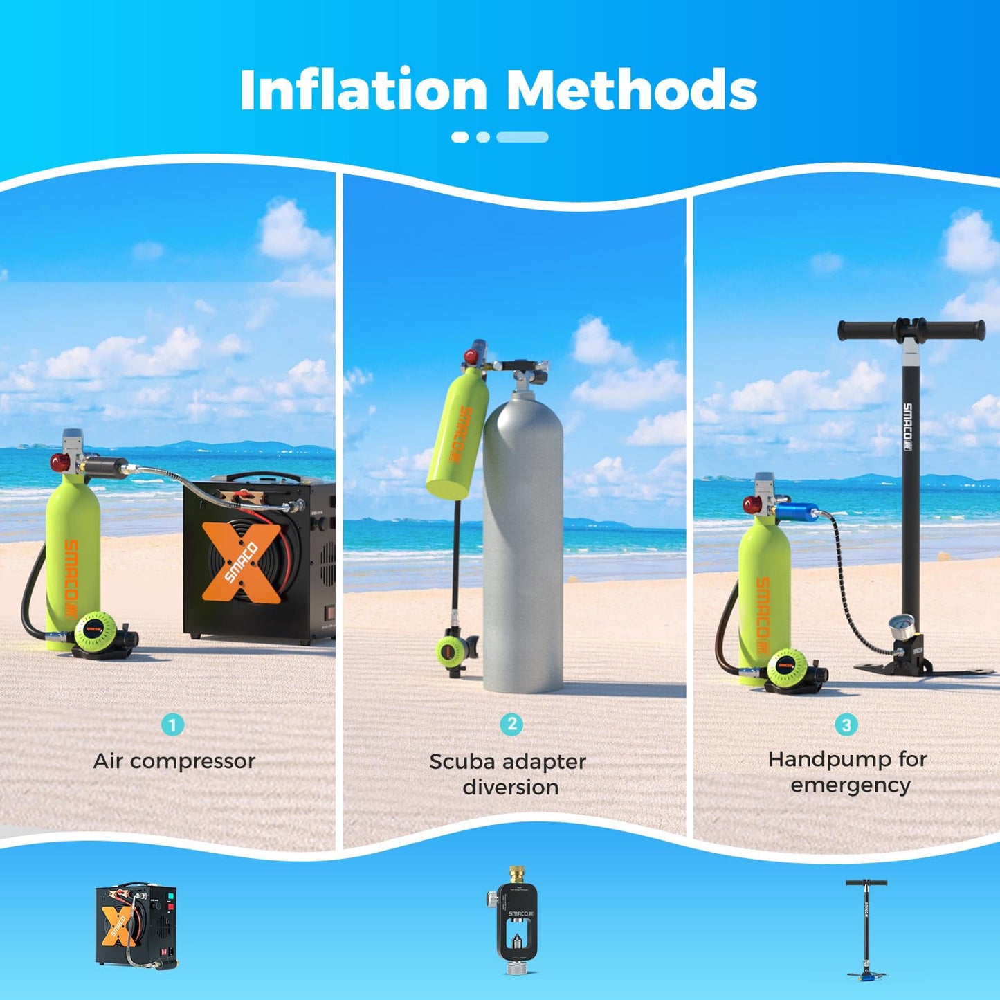SMACO Mini Scuba Tank 1L Portable Diving Tank for Snorkeling, Emergency Rescue DOT Certified Lung Air Tank for Air Supply Compact & Lightweight Pony Bottle S400