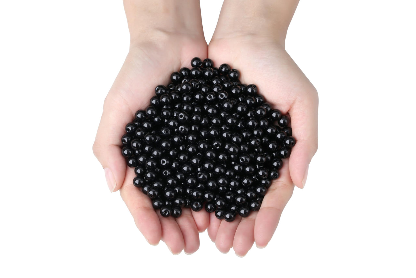 NUKAYAI 500Pcs Black Round Glass Beads 8mm for Bracelets, Beading Supplies Glass Crystal Beads for Bracelet DIY Crafts Making Kits Earring Necklaces(Black)