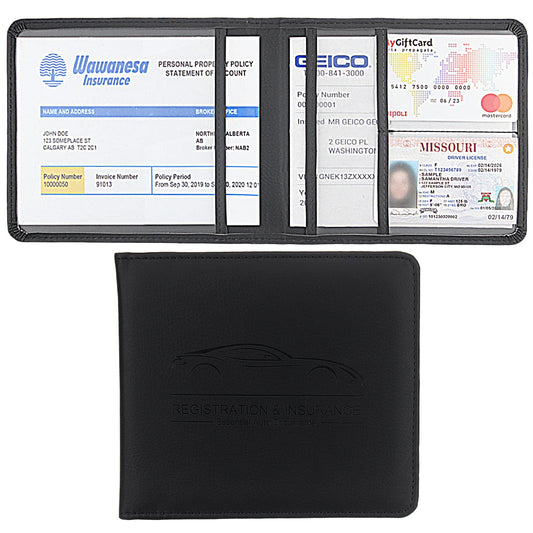 Car Registration and Insurance Holder, Premium Pu Leather Vehicle Glove Box Organizer - for Driver License, Cards & Essential Documents (L-Orange)