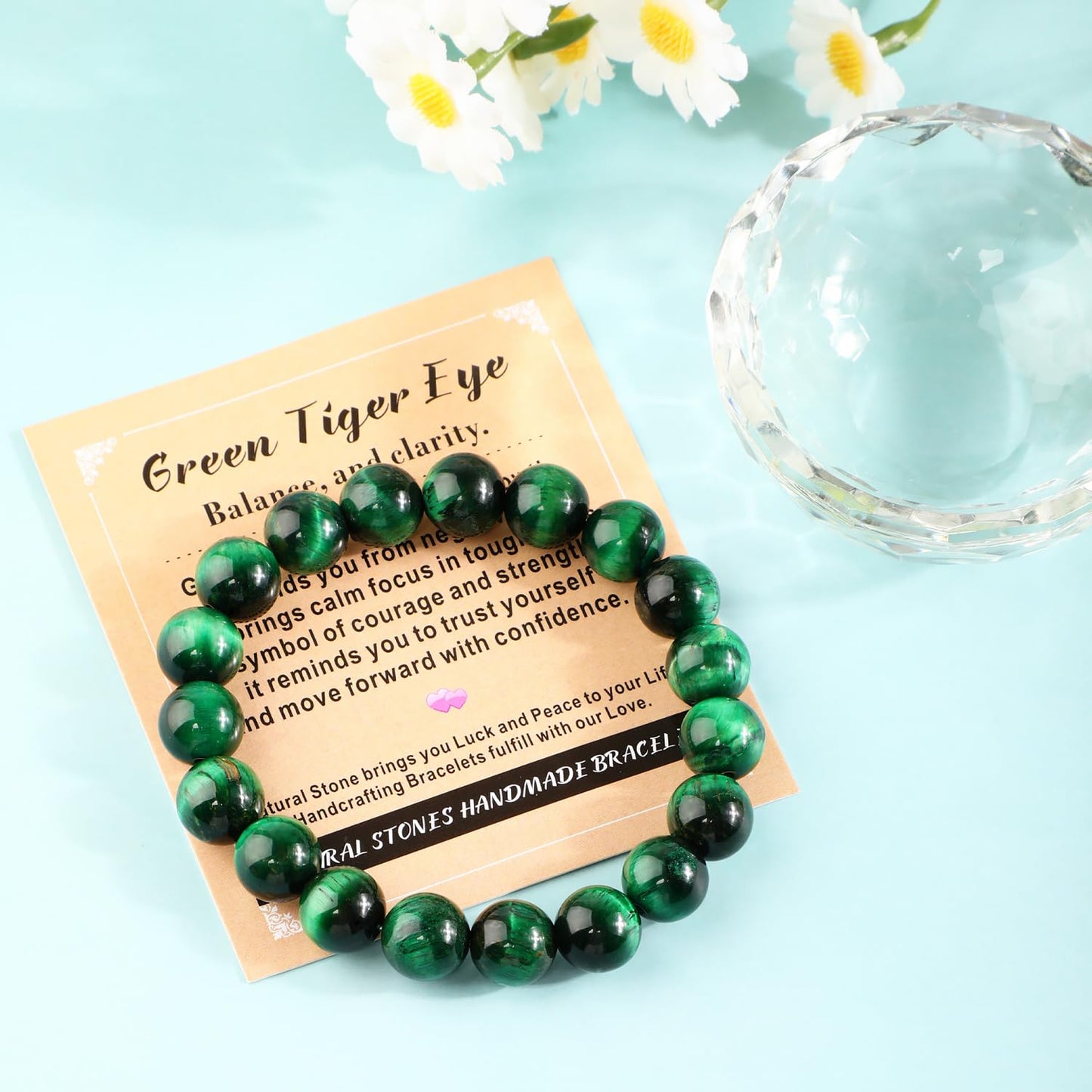 AD Beads 4mm Handmade Green Tiger Eye Elastic Bracelet – Natural Gemstone for Balance, and Clarity – Meditation, Yoga, Healing and Energy Gift for Men Women