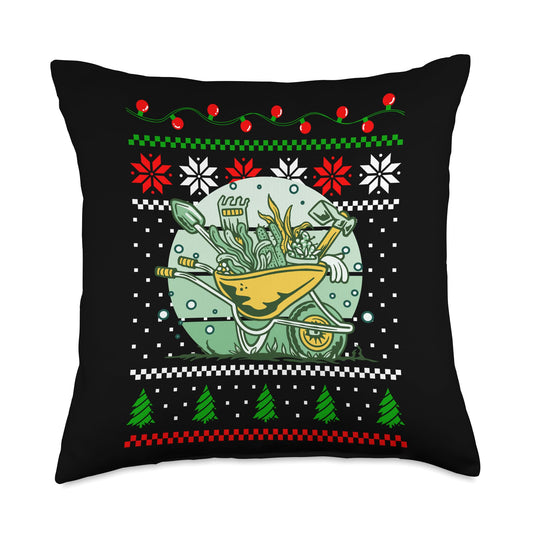 Gardener Gardening Christmas Design Co. Christmas Wheelbarrow Gardening Lover Xmas Design Throw Pillow, 18x18, Multicolor