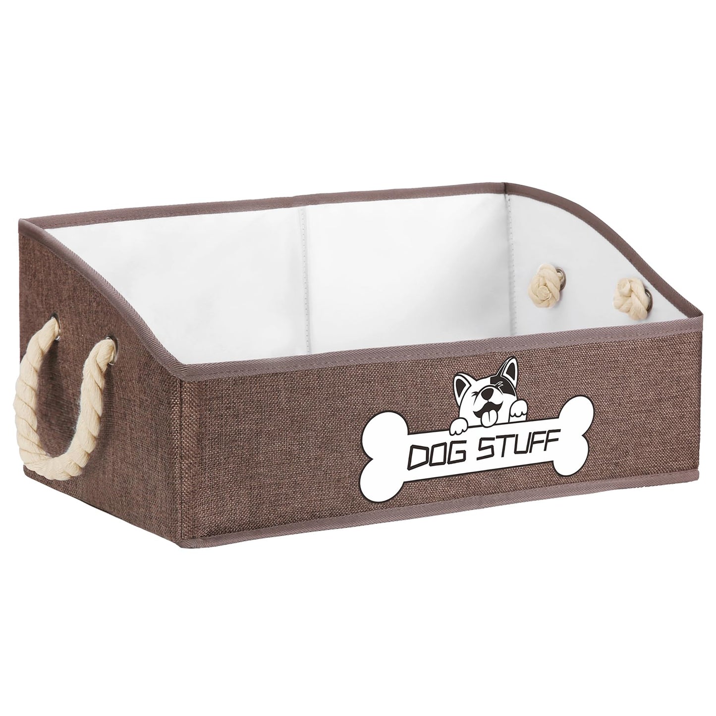 Thankspaw Collapsible Fabric Dog Toy Box and Storage Bin With Handle - Trapezoid Basket Chest Organizer for Pet Toys, Blankets and Accessories,Coffee