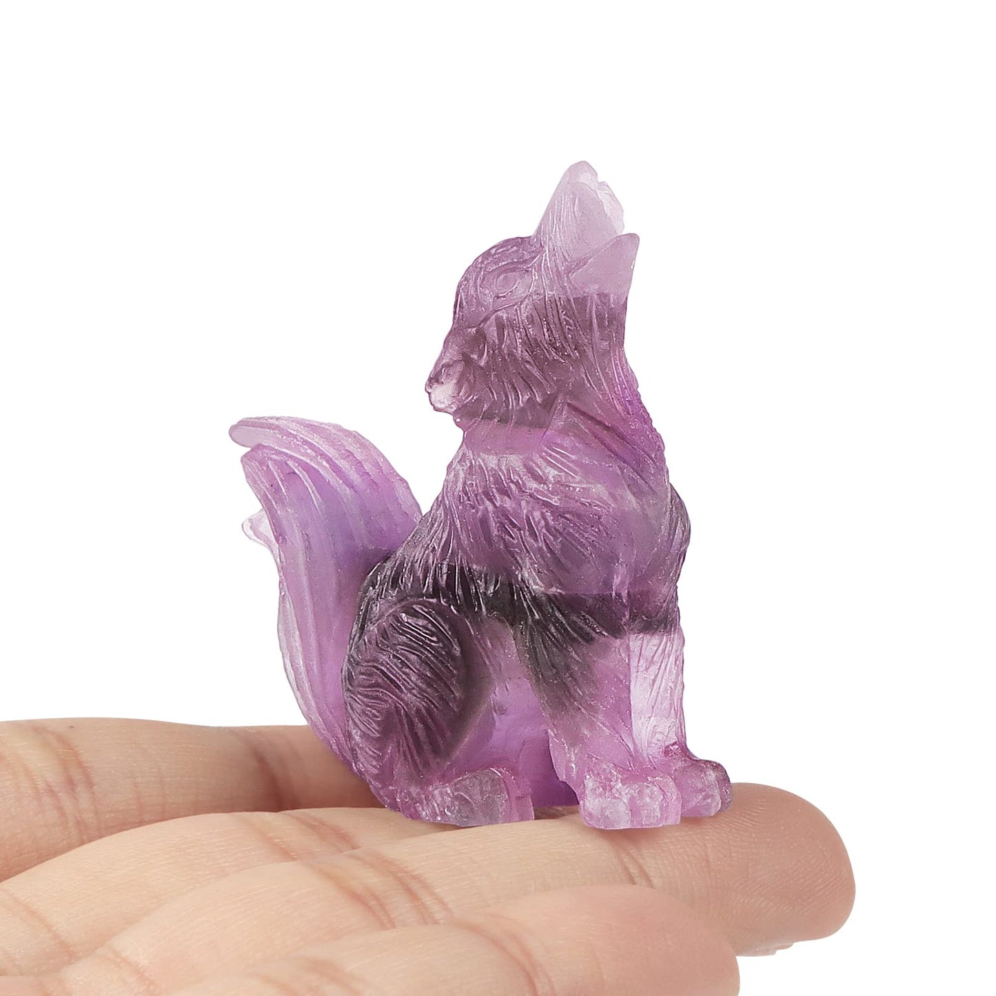 LEADGEM 2.0" Amethyst Crystal Big Tail Wolf Decor Figurine Healing Stones Statue Carved Sculpture Ornaments Crystal Wolf Decor with Gifts Box