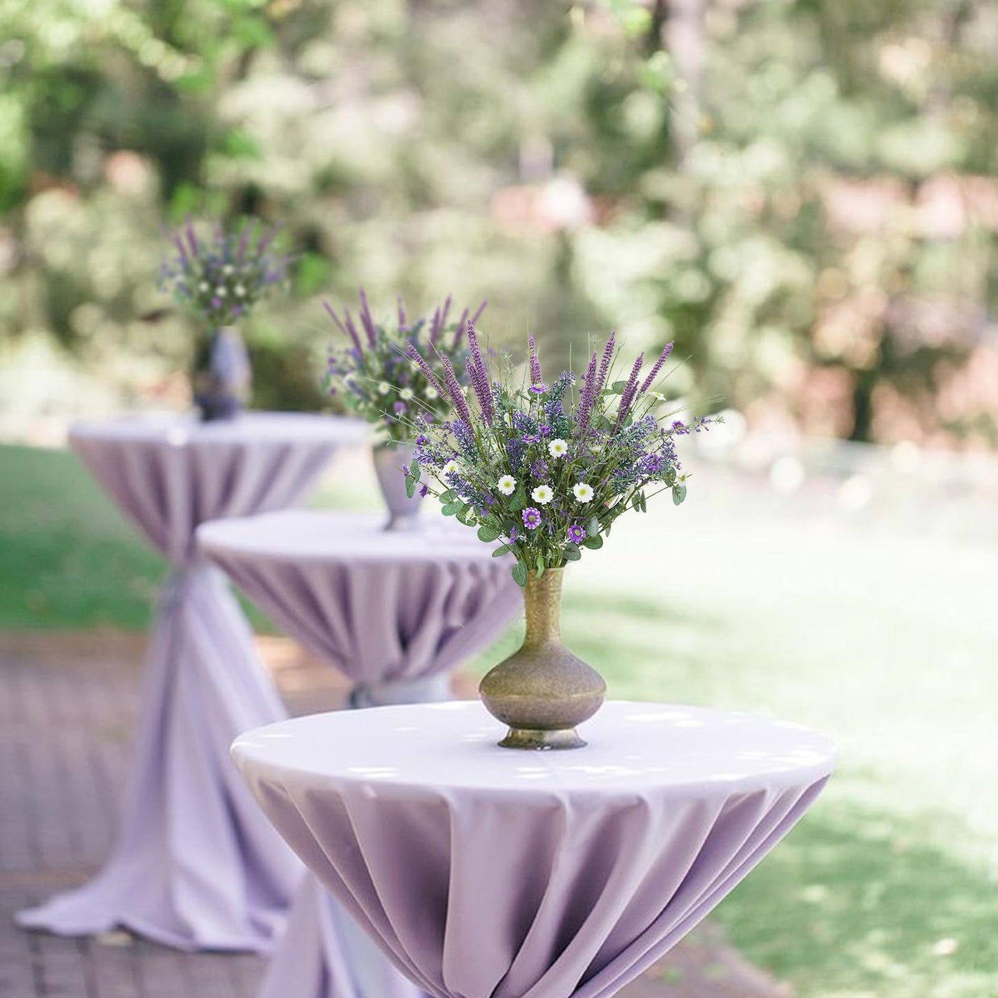 HO2NLE 19.6" Fake Lavender Flowers Artificial Purple 5Pcs Faux Florals Plastic Flowers with Daisies Bulk Bush Spring Summer for Garden Porch Table Centerpieces Home Kitchen Wedding Decorations