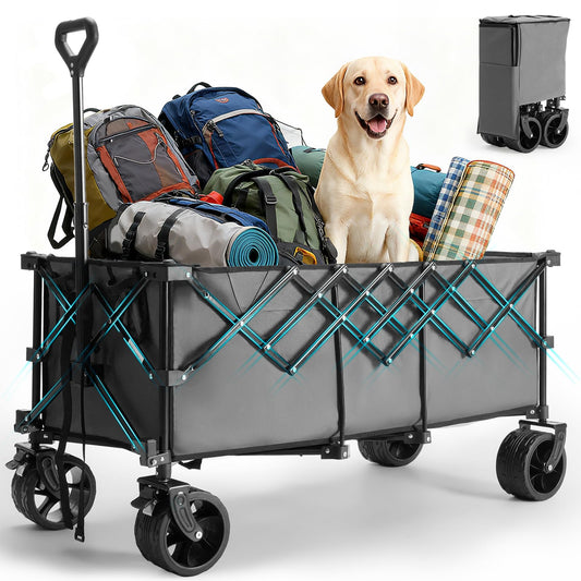 OLIXIS Collapsible Wagon Cart - 440lbs Foldable Extra Long Heavy Duty Utility Wagon with Wheels, Portable Storage Grocery Cart for Camping, Shopping, Sports, Beach, Garden (Grey, 48" L)