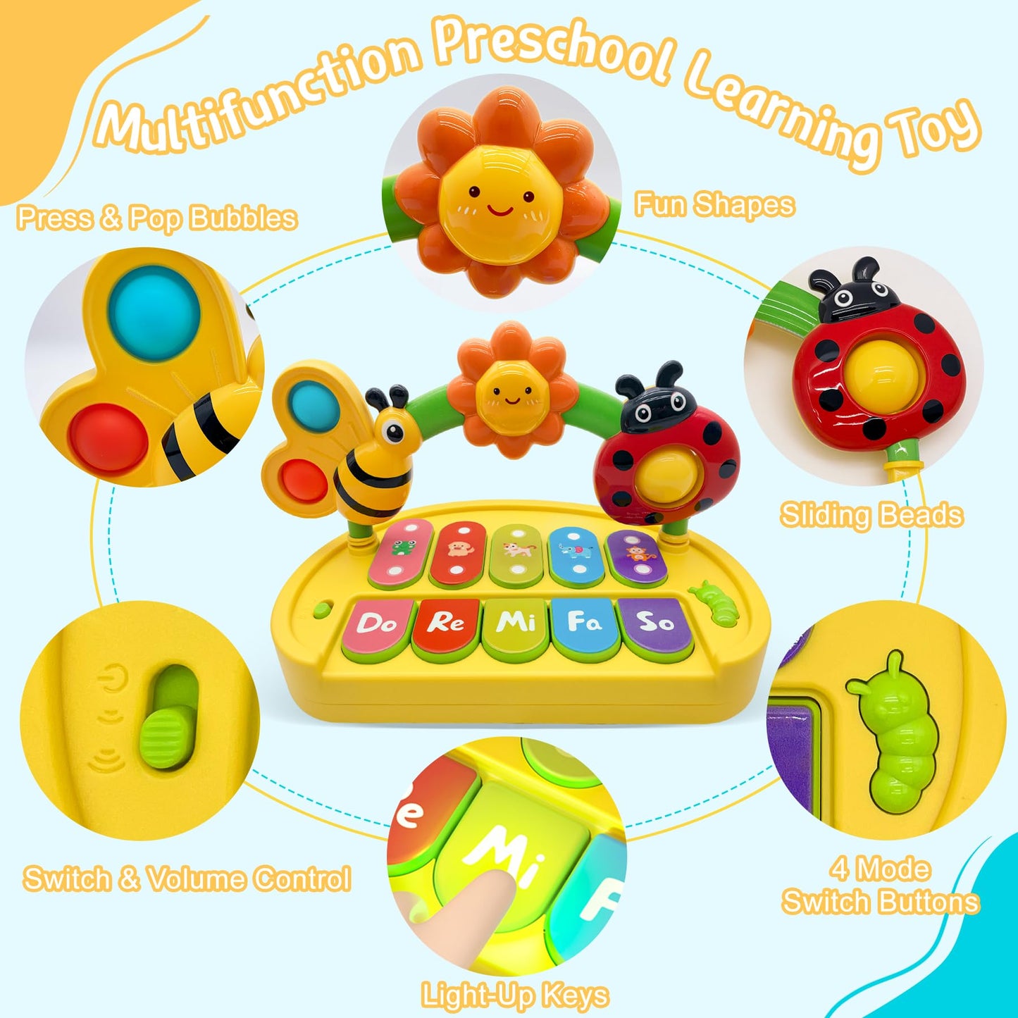 Baby Piano Toy 6-12 Months Light Up Music Keyboard Baby Toys for 3 6 9 12 18 Months with 4 Modes, Infant Educational Early Learning Toys, Small Musical Piano Toy 1 Year Old Boys Girls Gift