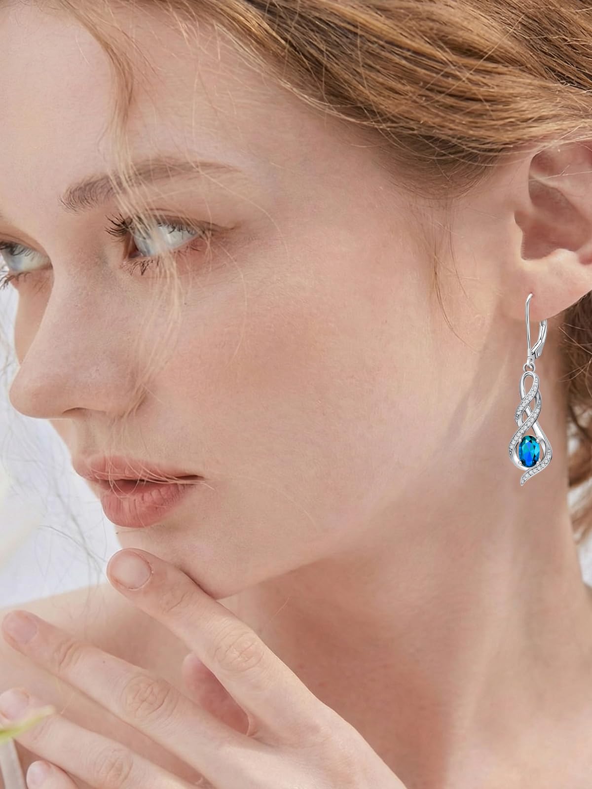 POIUY Jewelry Gifts for Women Blue Topaz December Birthstone Infinity Leverback Dangle Earrings Hypoallergenic Drop Earrings Love Jewelry Anniversary Christmas Wedding Gift for Mom Wife Sister Daughter Girlfriend