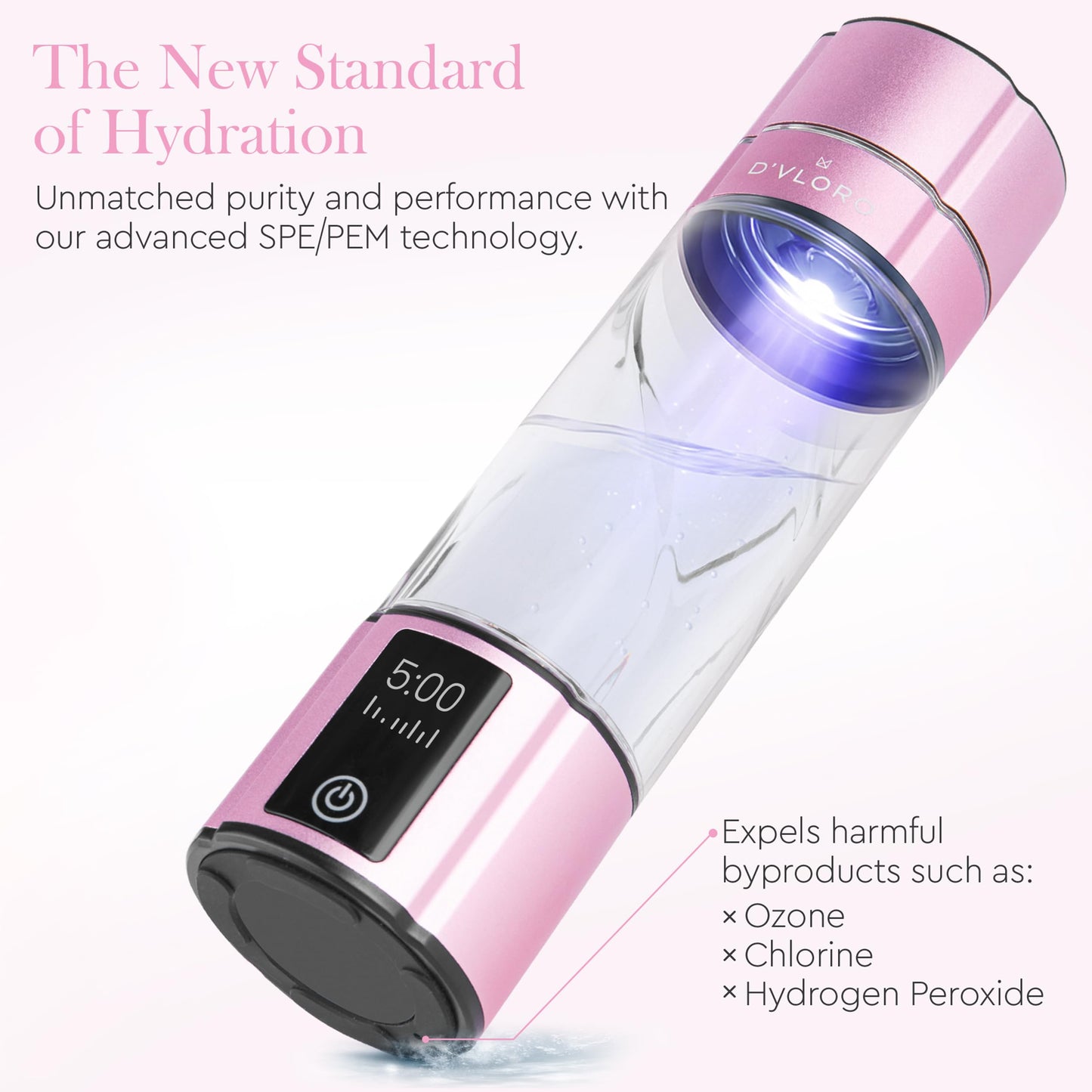Wellness Frequency Hydrogen Bottle - Up to 4000+ PPB with UV Light Cleaning Technology and Wireless Charging Pad - Electric Water Bottle - Featuring 10 OZ Portable Capacity - SPE PEM Tech