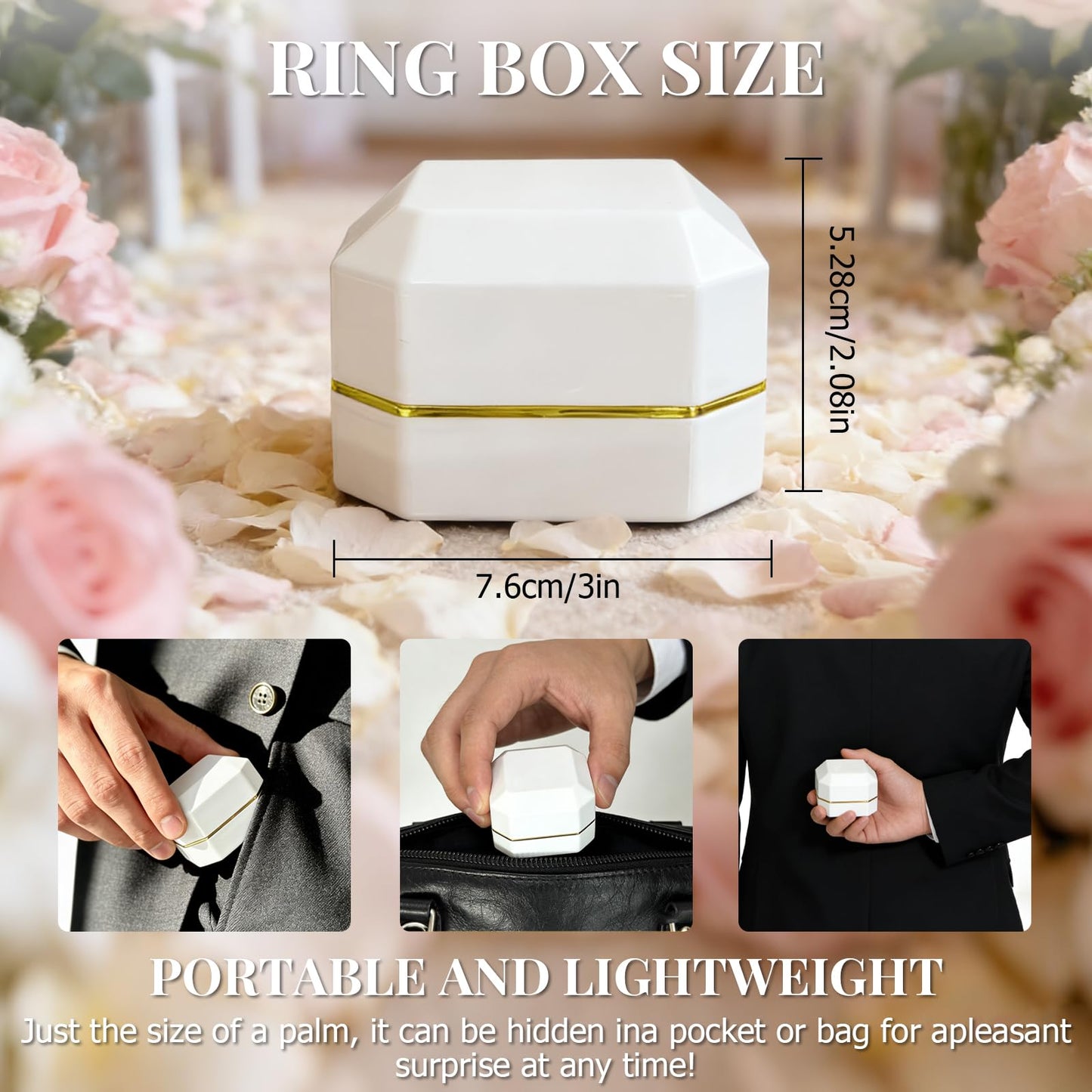 HONGYEXGCN LED Ring Box for Proposal Engagement Wedding Prepared for Gifts, Luxury Ring Box The Best Gits are for the People Who Matter Most to You,Square Velvet Case Jewelry Gift Box (Pure - white)