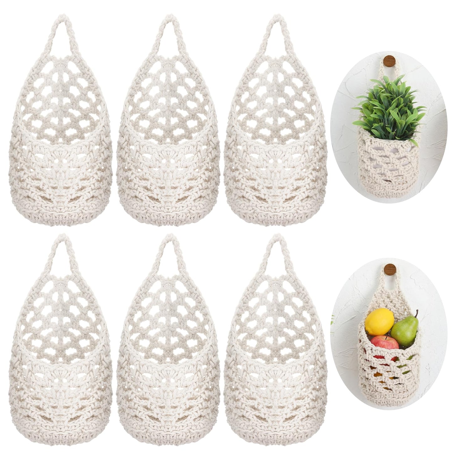 Yuanan 6 Pack Macrame Plant Hangers, 9.4 X 5.1 Inch Wall Hanging Basket Bulk Small Hanging Planters Cotton Hang Wall Basket Handwoven Walls Hangings Planter, Plants and Pots are Not Included-White