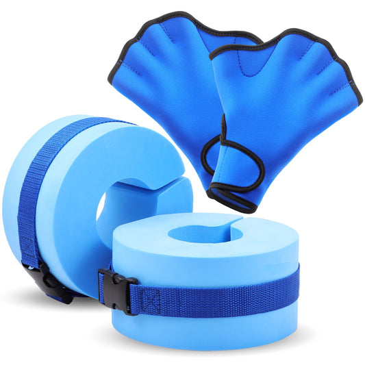 WinnerWhy Water Aerobics Set for Aquatic Exercise 1 Pair Swimming Glove 2 Pcs Foam Swim Aquatic Cuffs Water Weights Pool Resistance Fitness Equipment for Swimming Training Workouts(Blue)