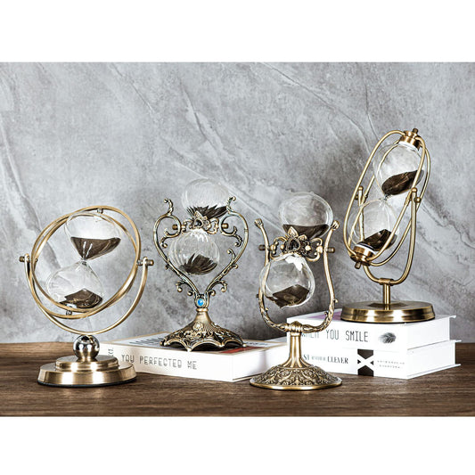 Samlong Large Hourglass Timer 60 Minute Sand Clock, Rotating Embossed Sand Timer Vintage Home Décor, Bronze Metal Hour Glass with Black Sand