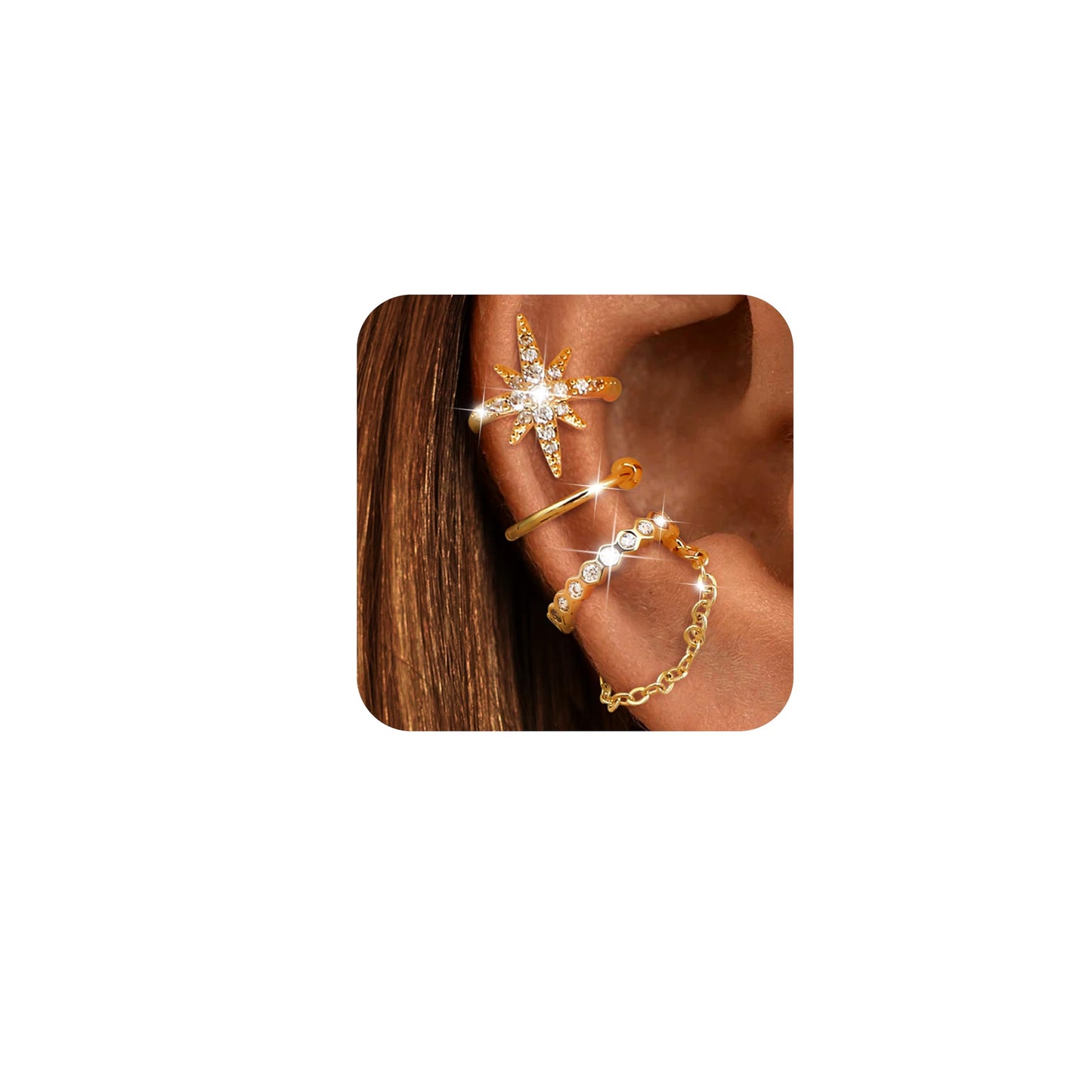 Dochais Ear Cuffs Non-Piercing Earrings for Women Cute Small Clip-On Cartilage Earring 14k Gold Plated Dainty Fake Piercings Earings Gold Style4
