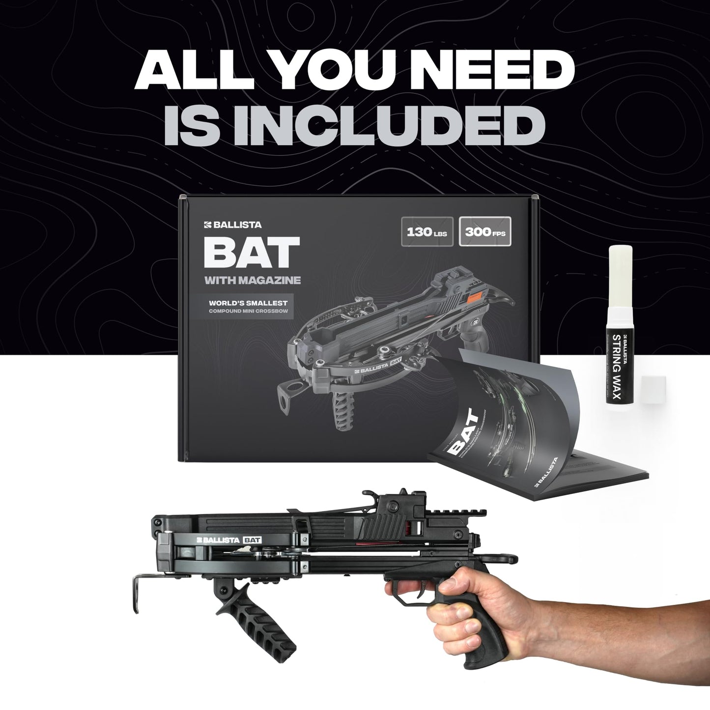 BALLISTA BAT Compound Small Crossbow with Magazine - Mini Crossbow for Hunting and Target Shooting - 300 FPS, 130 lbs Draw, Lightweight 2.9 lbs