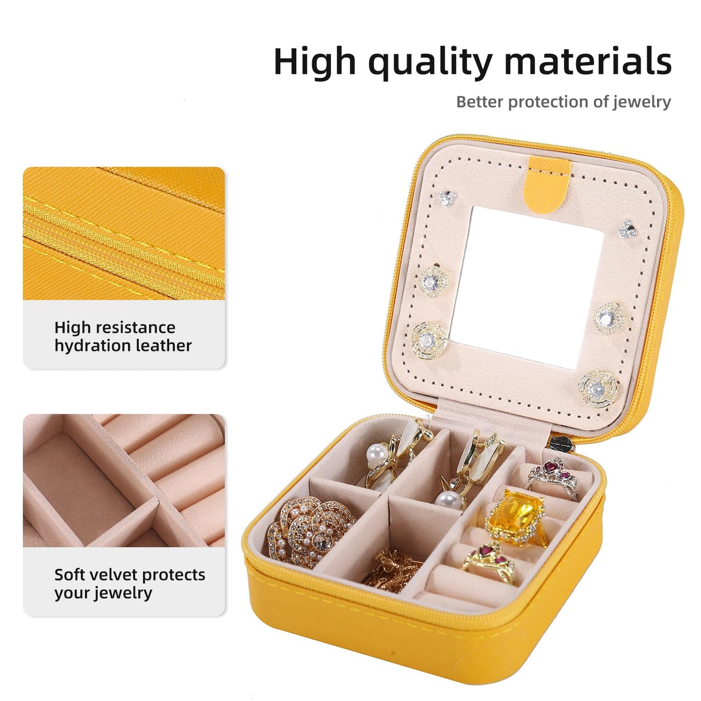 KElofoN Travel jewelry case Travel jewelry box Travel Jewelry Organizer Small Jewelry Organizer Box Gift for Girls Women with Mirror (Yellow)
