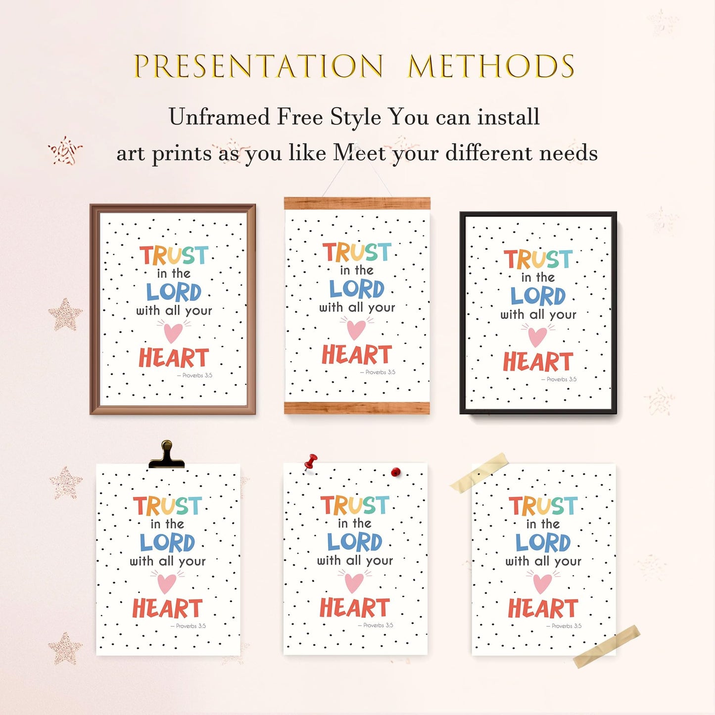 LARTSFRO Bible Christian Wall Art Decor Posters Prints, Inspirational Bible Verses Room Bathroom Bedroom Playroom Dorm Wall Art Decor Aesthetic for Nursery Baby Kids Teen Girls Gifts, Christian Classroom Wall Decor, 12x16 Inch Set of 4 Pcs Pictures (UNFRA
