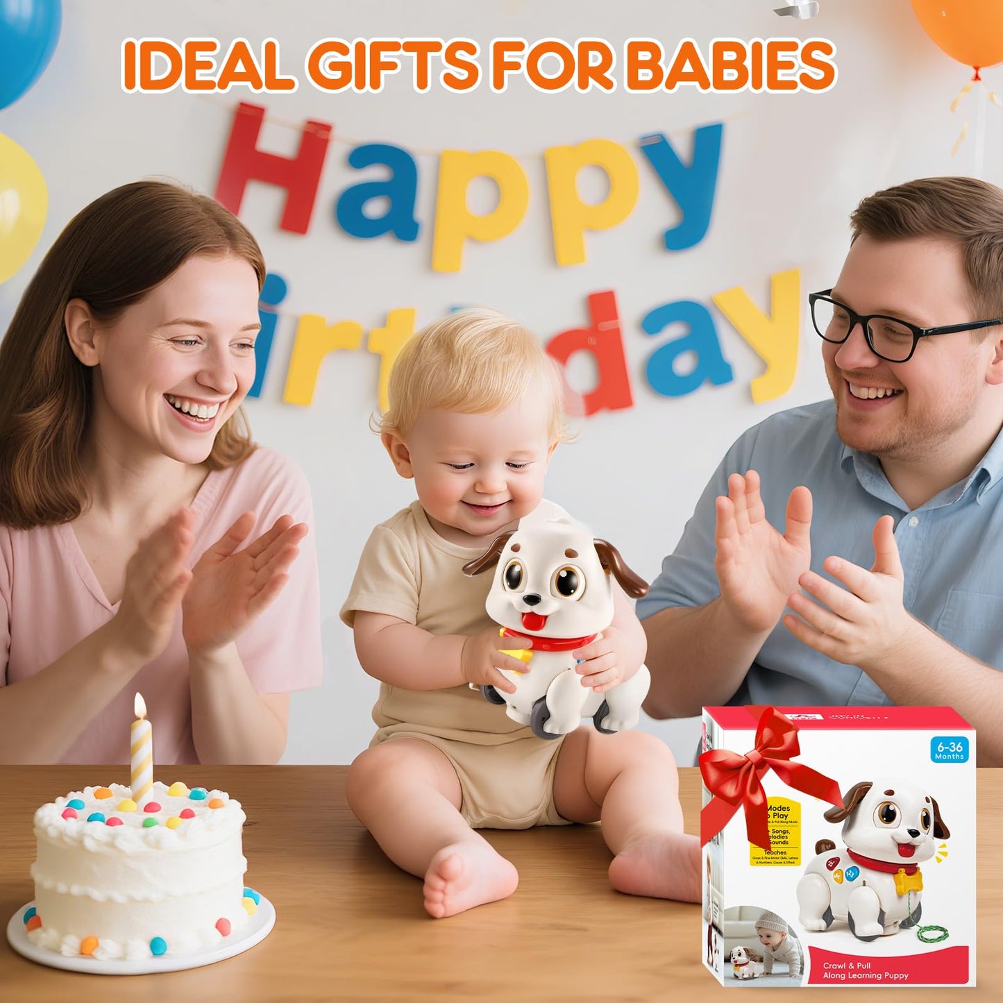 LUDILO Learning Toys for 1 Year Old Boy Girl Gifts: Pull Along Crawling Toy Musical Puppy 6 7 8 9 10 12 18 Month Old Baby Toy 1st Birthday Gifts for Boys Girls Toddler Infant Baby Toys 6-12-18 Months
