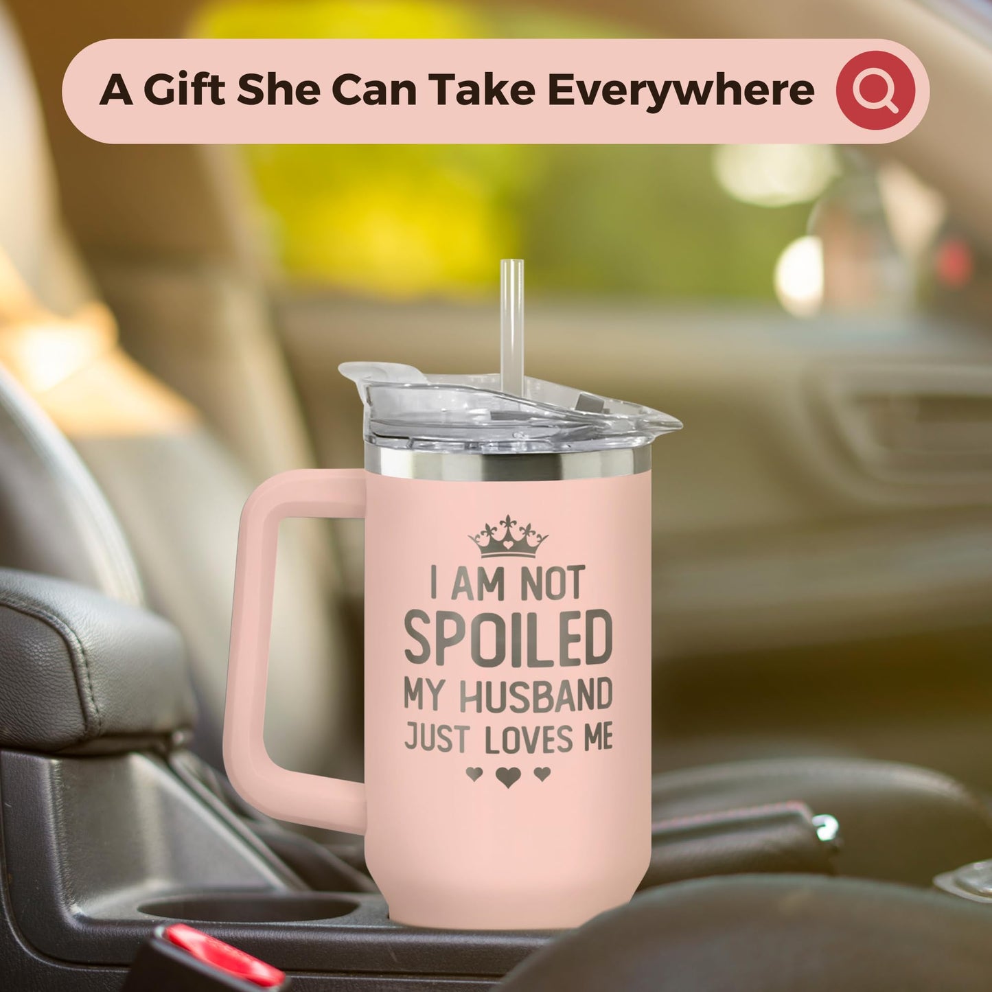 KatAndNat Gifts for Wife - Wife Gifts for Her - Wedding Anniversary for Women, Birthday, Valentines, Mothers Day, Christmas Gift for Her - Romantic Love Ideas - 40 Oz Pink Tumbler with Lid & Straw