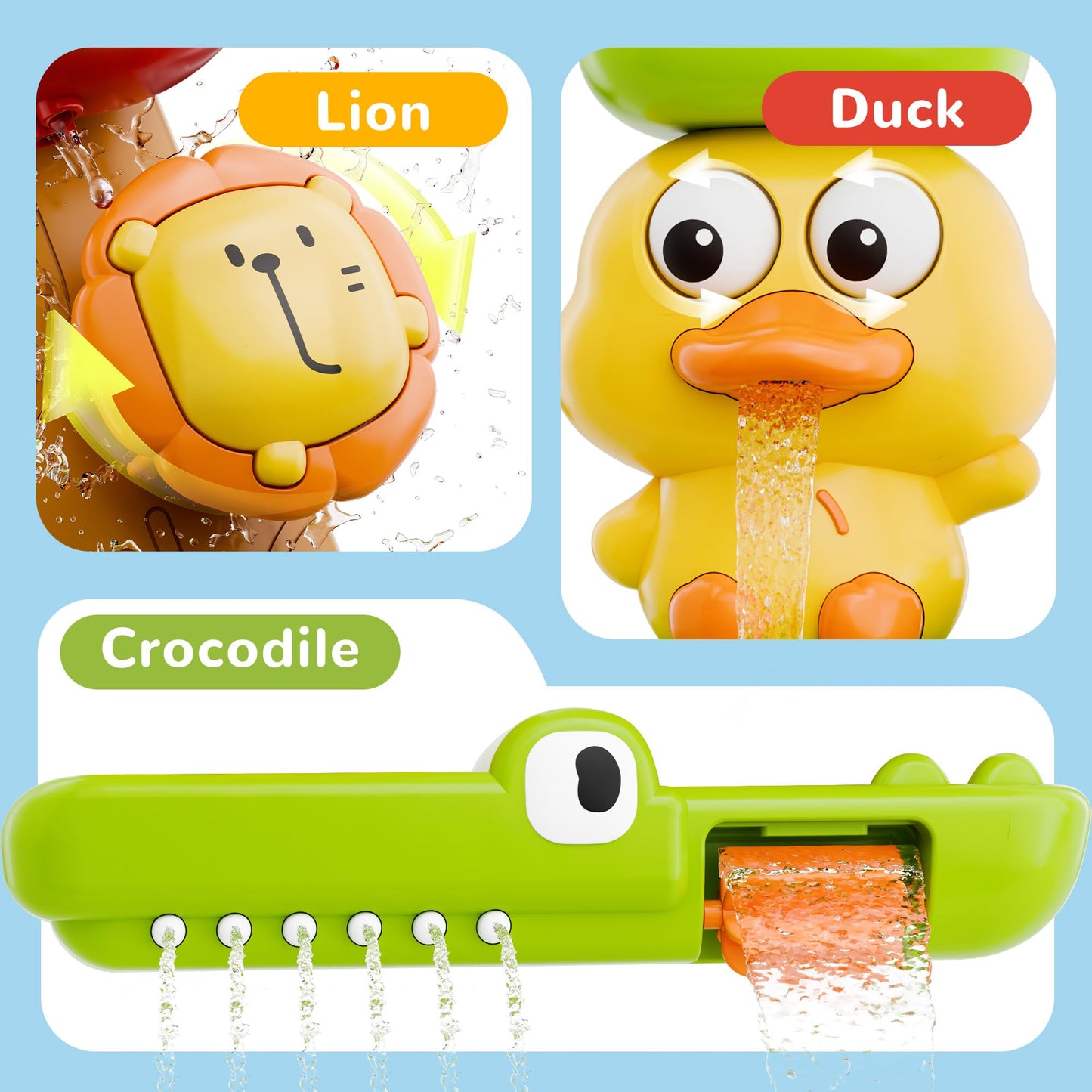 iPlay, iLearn Bath Toy for Toddlers 1-3, Baby Waterfall Duck Bathtub Toy W/ Suction Cup, Kid Bath Tub Shower Playset, Infant Bathtime Fun Birthday Summer Gifts 18 24 Month, 2-4, 3-5 Year Old Girl Boy