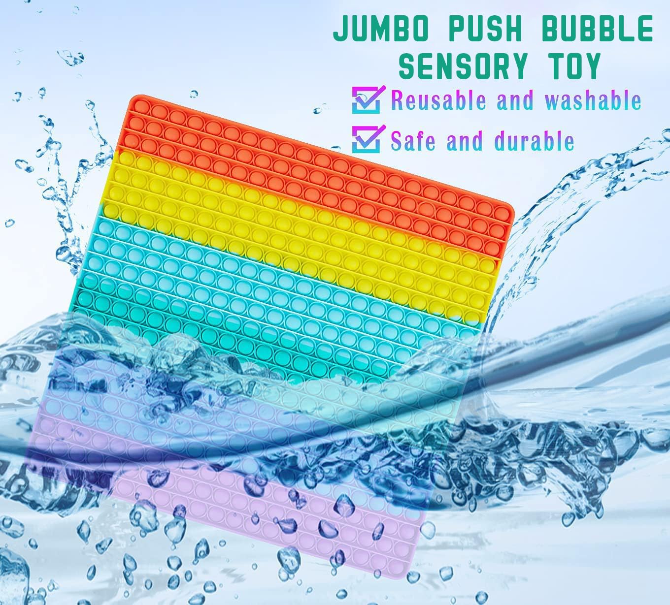 Jumbo Big Large Fidget Toy, 441 Bubbles Push Giant Huge Rainbow Square Fidgets Autism ADHD Sensory Toys Cool Stuff Gift, Stress Relief Anxiety Kids Girl Boy Adult Mega Toys Birthday Gifts
