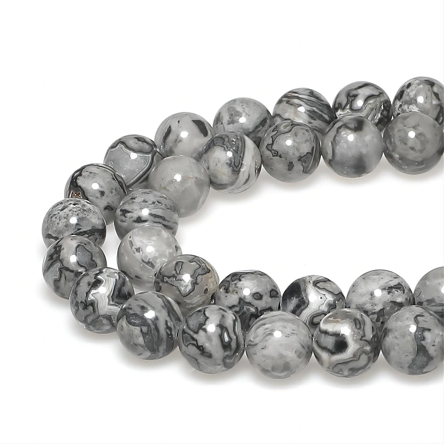 MJDCB AAA Natural Map Stone Beads Gray Picasso Stone Beads for DIY Bracelet Making 15" (6mm)