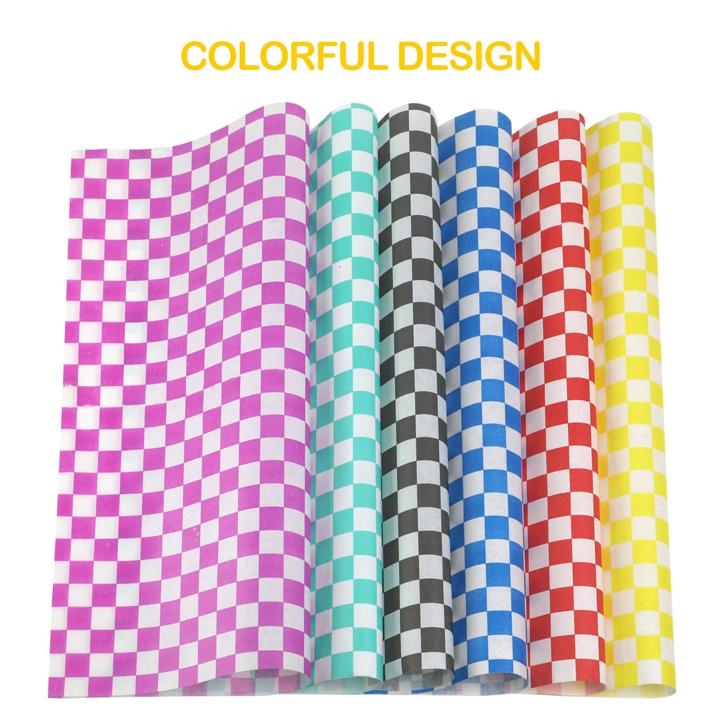 240 Pcs Food Basket Liners 12x12 inch Wax Paper Deli Paper Sheets Grease Proof Sandwich Wrapping 6 colors Checkered for Bread Burger Fast Food Home Kitchen and Party