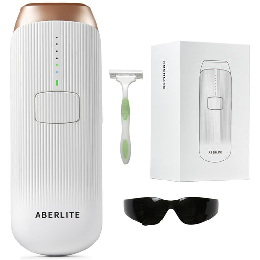Aberlite Luxe - IPL Laser Hair Removal Device for Women & Men - Painless w/Sapphire Cooling, Double Pulse, Auto Scan, 4 Modes, 5 Intensity Levels - At Home Intense Pulsed Light (IPL) System (White)