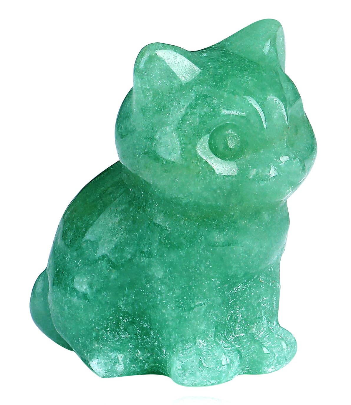 QINJIEJIE Green Aventurine Crystal Cat Figurines Healing Crystals Stone Statue Hand Carved Gemstone Sculpture Home Office Decoration Sitting Cat Gifts for Women Men