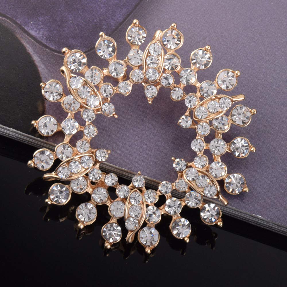 GYAYU Wreath Brooch Pins for Women，Gold Tone Austria Rhinestone Crystal Brooch Pins Jewelry(Wreath)